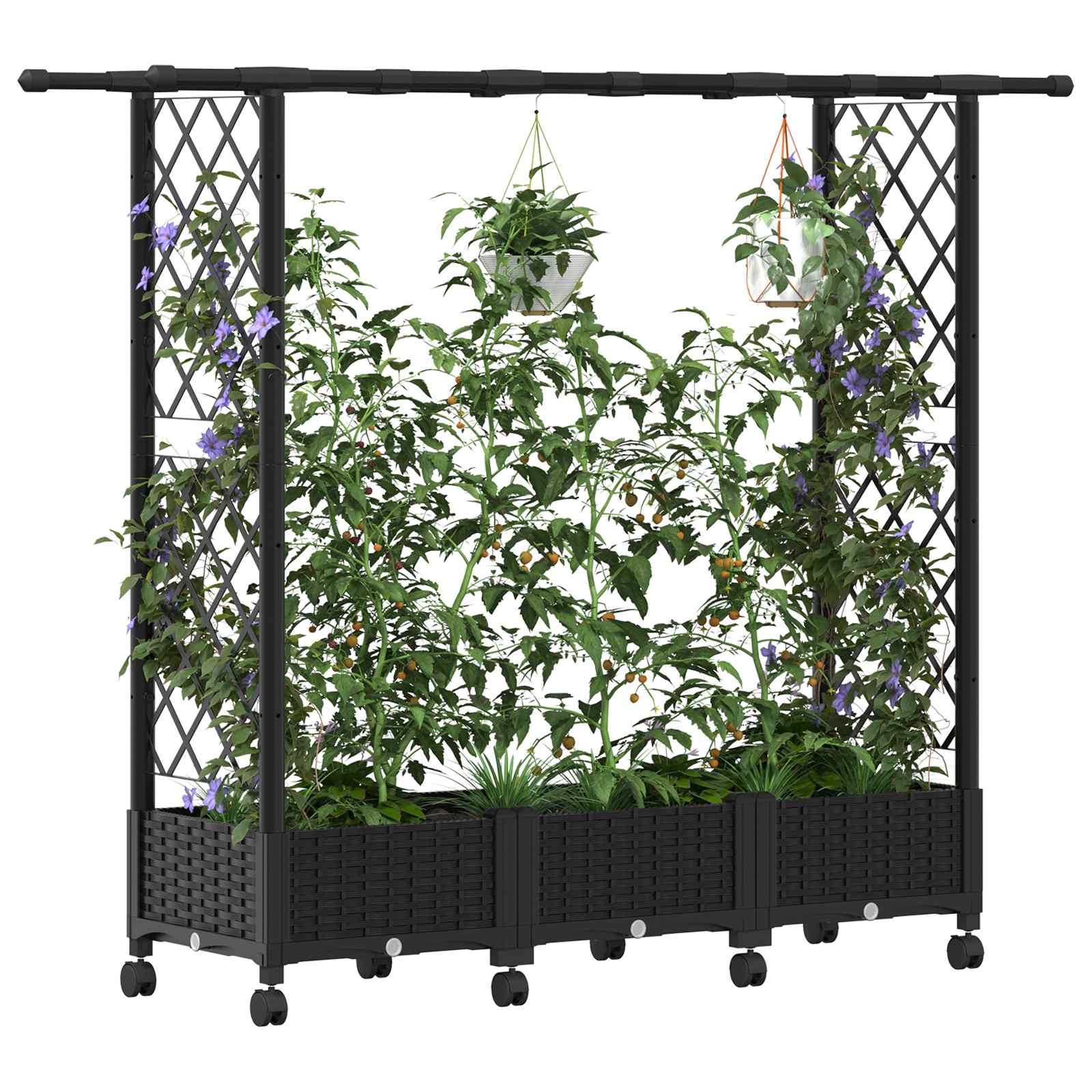 Verhoogd Bed met Trellis en Dak Zwart 164 x 40 x 127 cm PP image 3