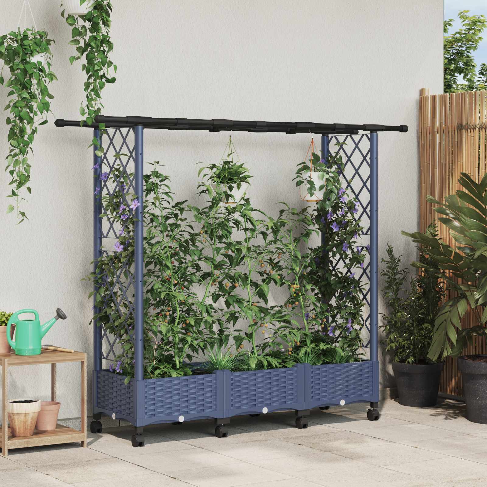 Verhoogd Bed met Trellis en Dak Grijs 164 x 40 x 127 cm PP image 1