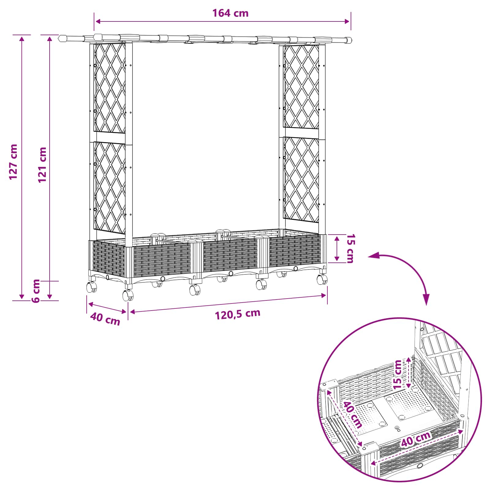 Verhoogd Bed met Trellis en Dak Grijs 164 x 40 x 127 cm PP image 9