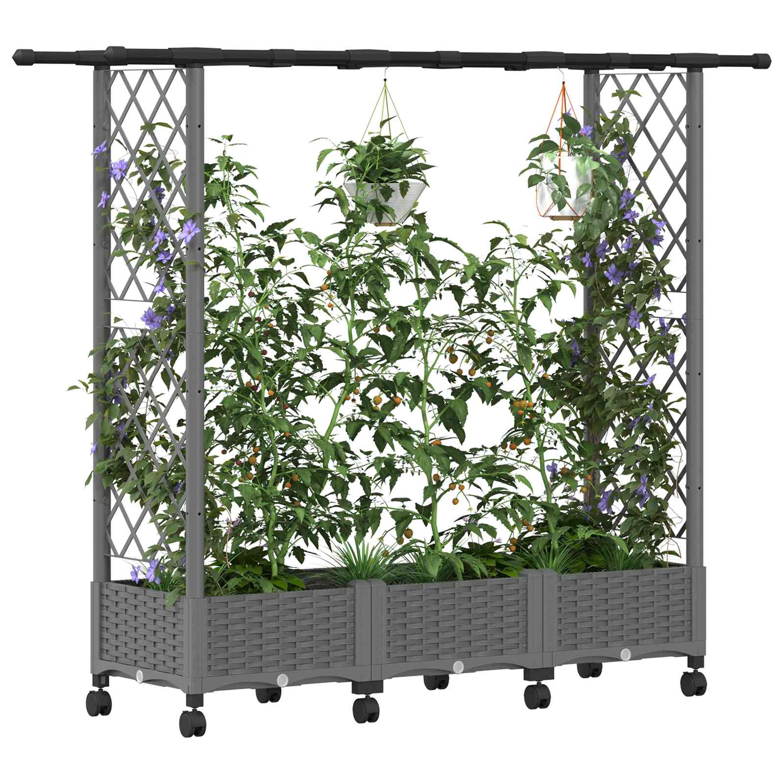 Verhoogd Bed met Trellis en Dak Lichtgrijs 164 x 40 x 127 cm PP image 3