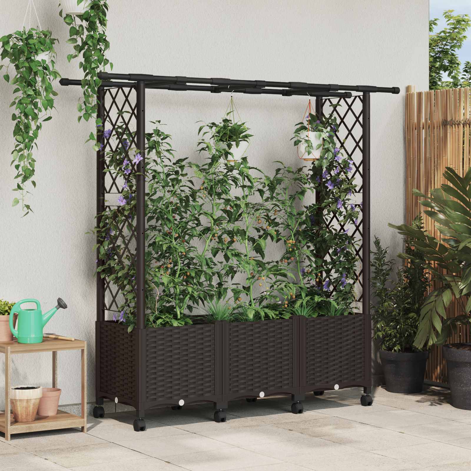 Verhoogd Bed met Trellis en Dak Bruin 162,5 x 40 x 142 cm PP image 1