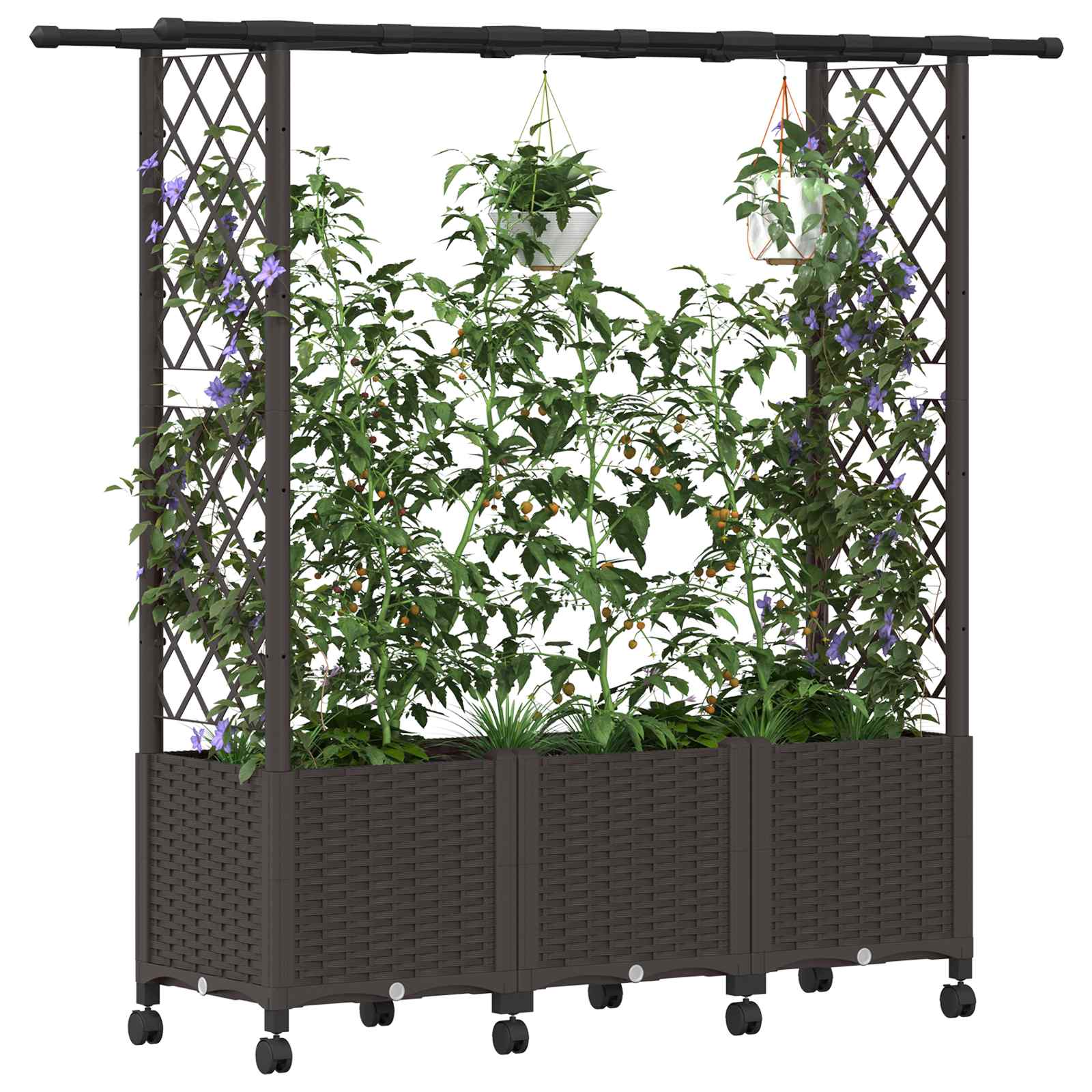 Verhoogd Bed met Trellis en Dak Bruin 162,5 x 40 x 142 cm PP image 3