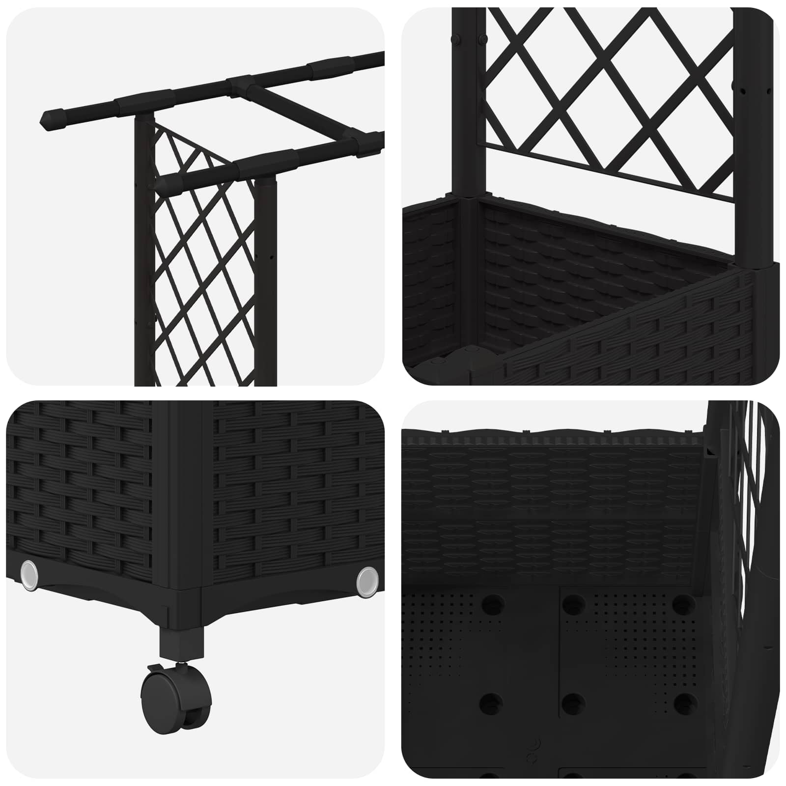 Verhoogd Bed met Trellis en Dak Zwart 162,5 x 40 x 142 cm PP image 6