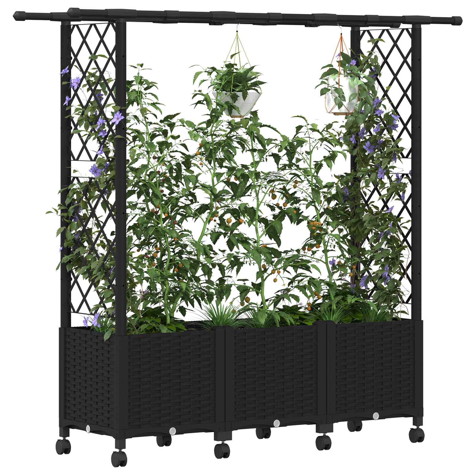 Verhoogd Bed met Trellis en Dak Zwart 162,5 x 40 x 142 cm PP image 3