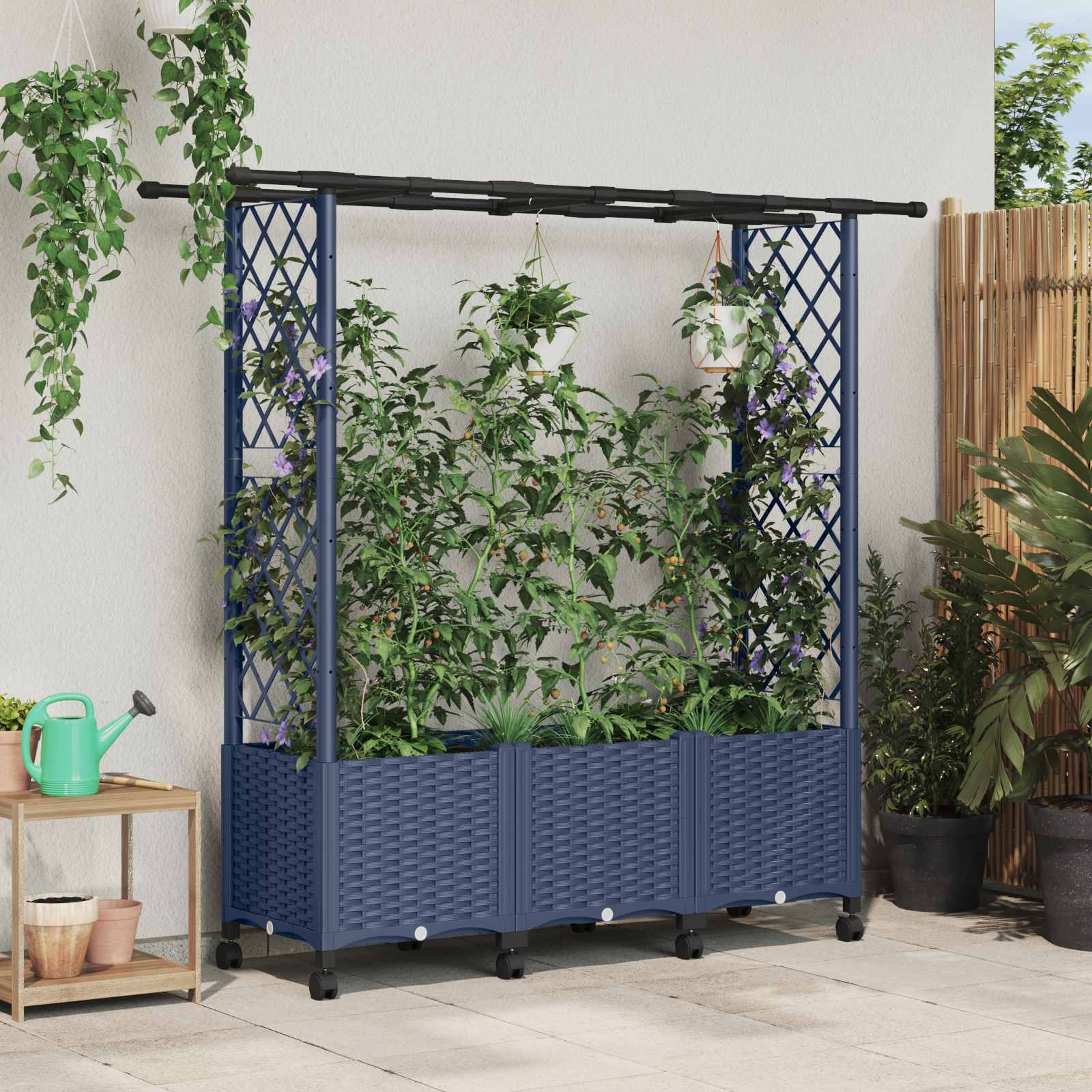Verhoogd Bed met Trellis en Dak Grijs 162,5 x 40 x 142 cm PP image 1