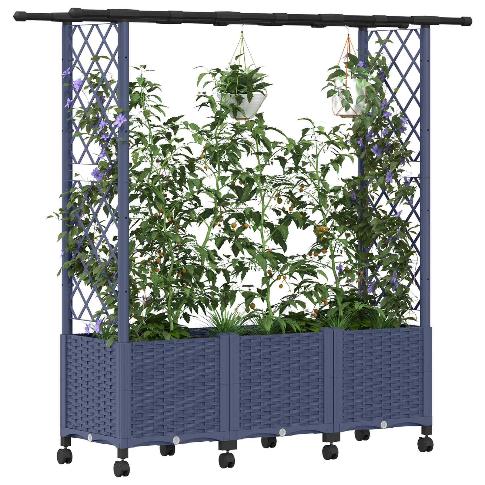 Verhoogd Bed met Trellis en Dak Grijs 162,5 x 40 x 142 cm PP image 3