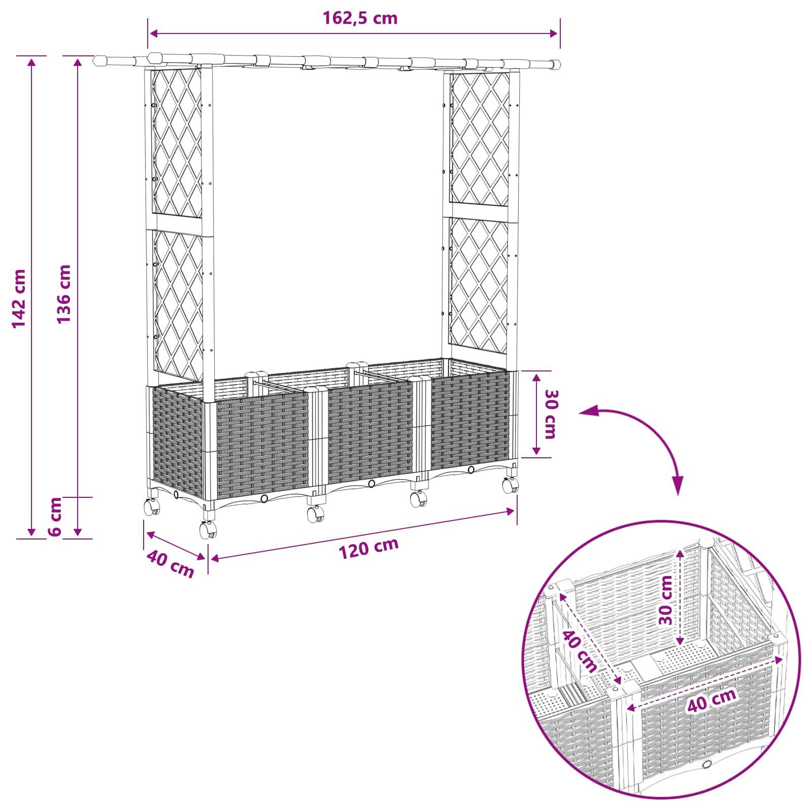 Verhoogd Bed met Trellis en Dak Grijs 162,5 x 40 x 142 cm PP image 9