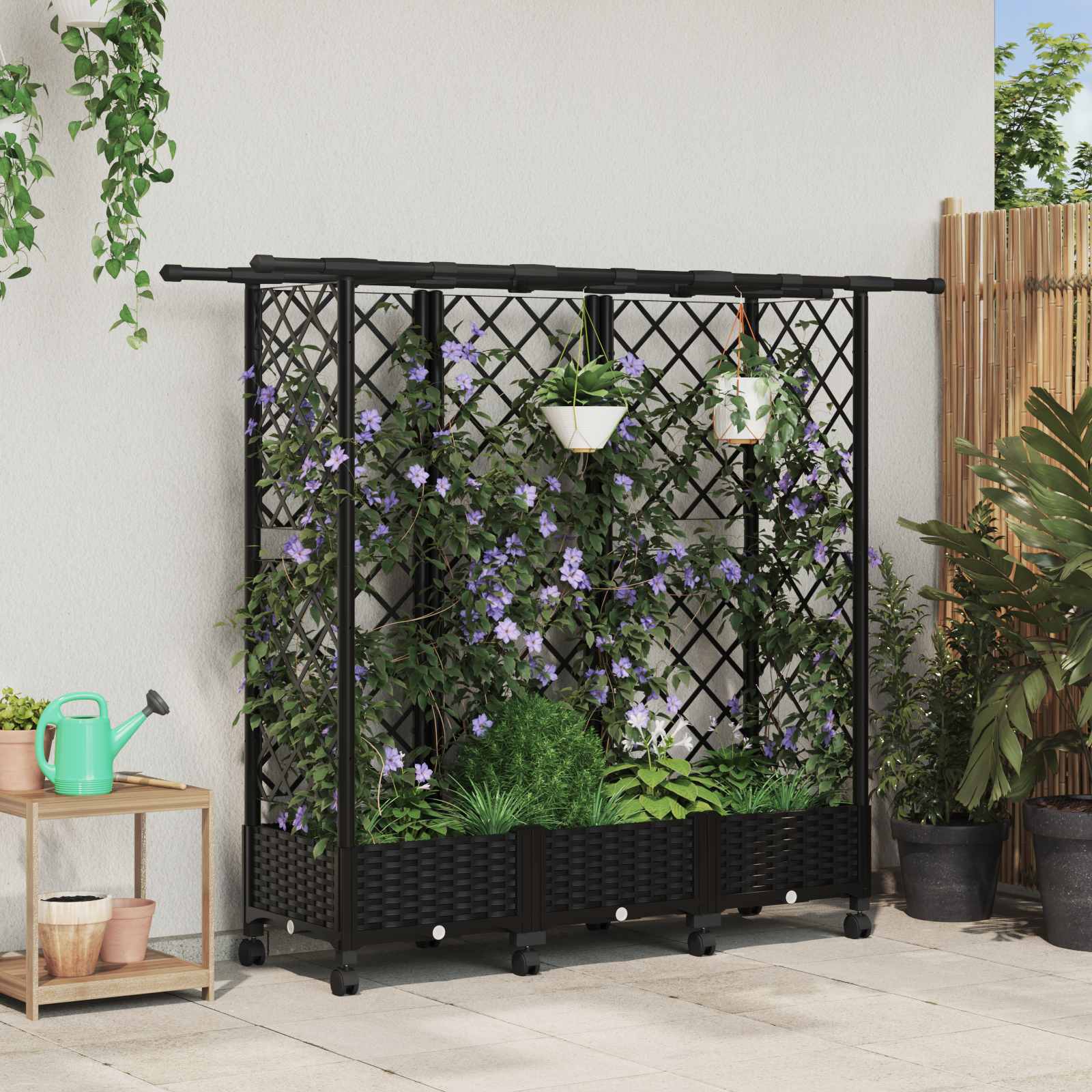 Verhoogd Bed met Trellis en Dak Zwart 164 x 40 x 127 cm PP image 1