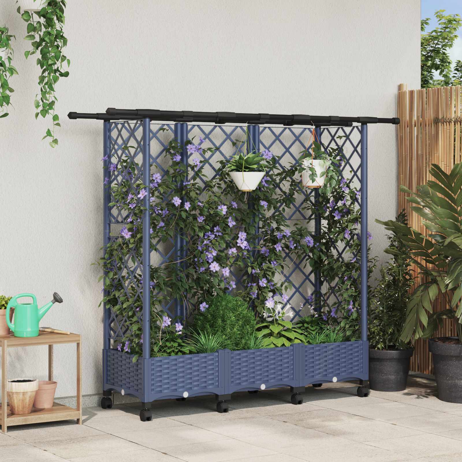 Verhoogd Bed met Trellis en Dak Grijs 164 x 40 x 127 cm PP image 1