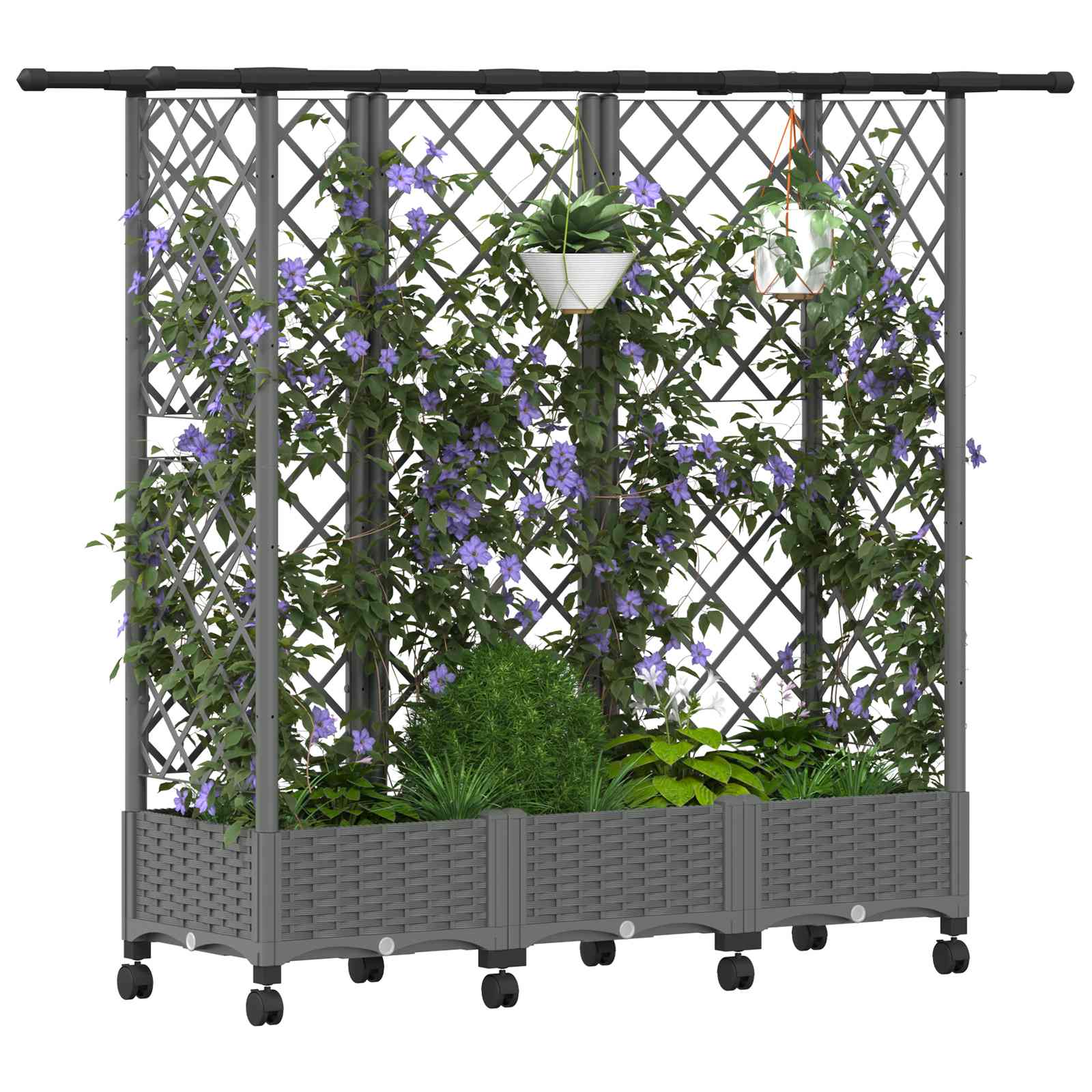 Verhoogd Bed met Trellis en Dak Lichtgrijs 164 x 40 x 127 cm PP image 3