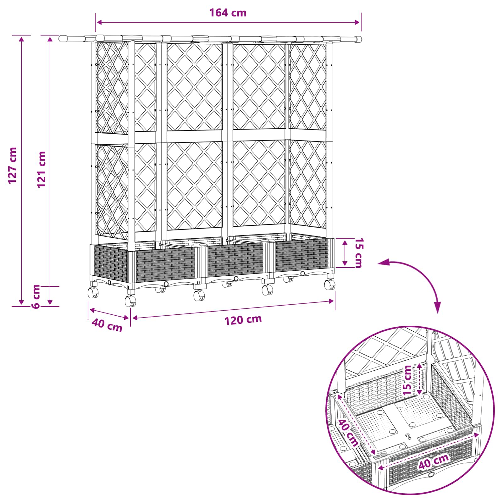 Verhoogd Bed met Trellis en Dak Lichtgrijs 164 x 40 x 127 cm PP image 9
