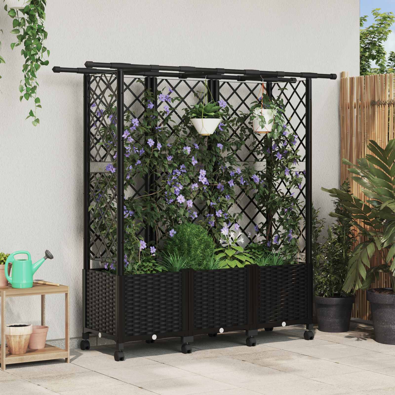 vidaXL Pat Ridicat cu Trellis și Acoperiș Negru 163,5 x 40 x 142 cm PP