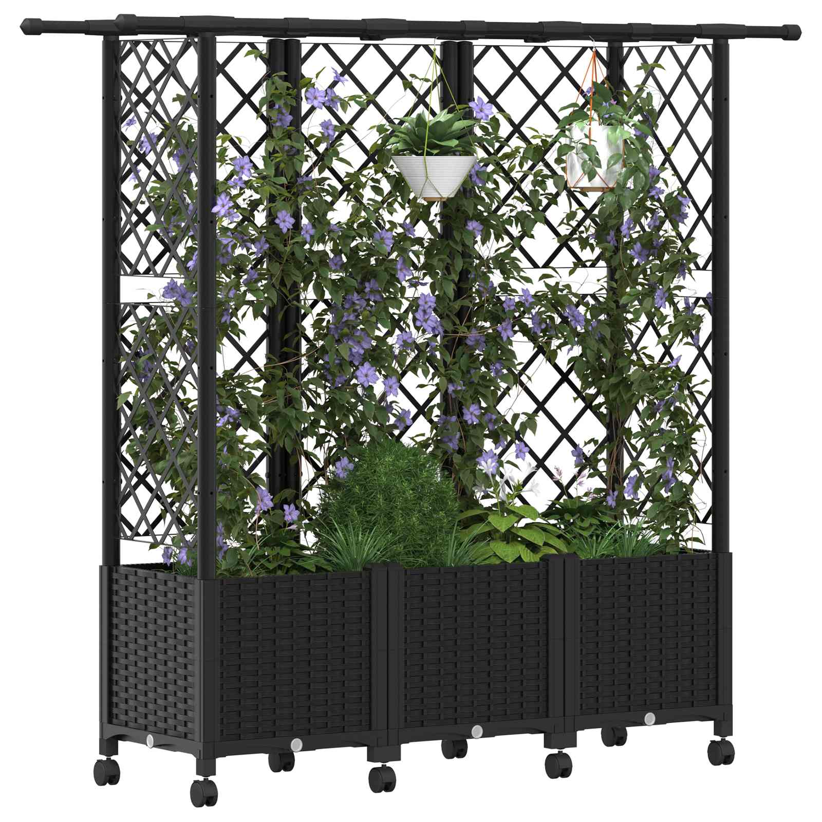 Verhoogd Bed met Trellis en Dak Zwart 163,5 x 40 x 142 cm PP image 3
