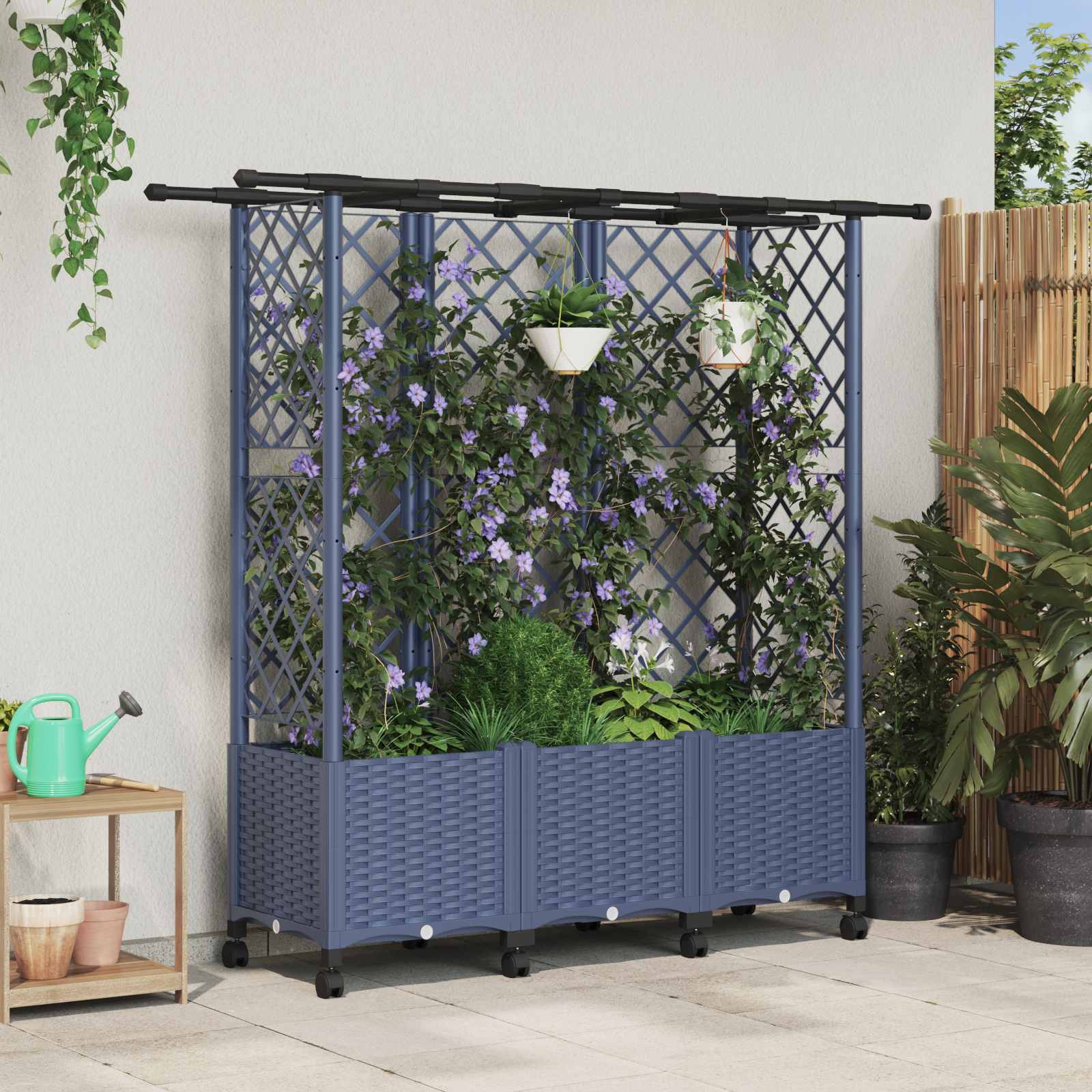 vidaXL Pat Ridicat cu Trellis și Acoperiș Gri 163,5 x 40 x 142 cm PP