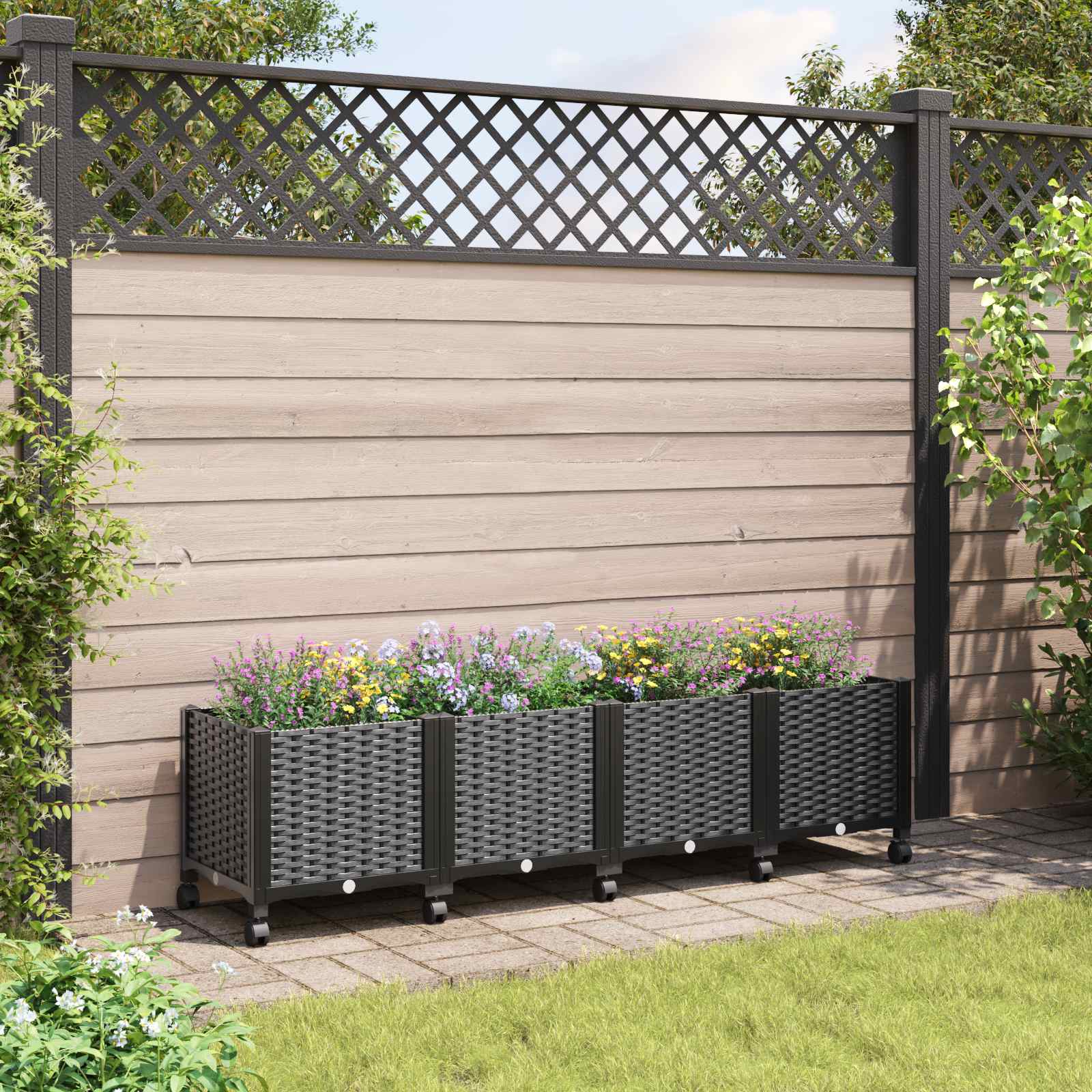 Tuinschaal met wielen Zwart 160 x 40 x 44 cm PP image 1