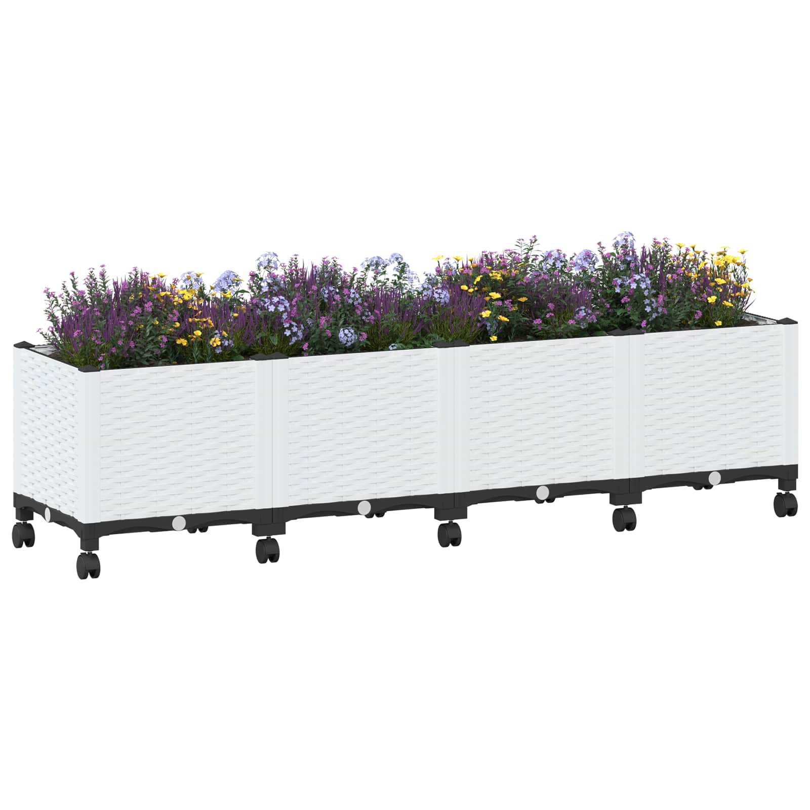 Vrtni cvetlični lonček s kolesi Bela 160 x 40 x 48 cm PP - slika 3
