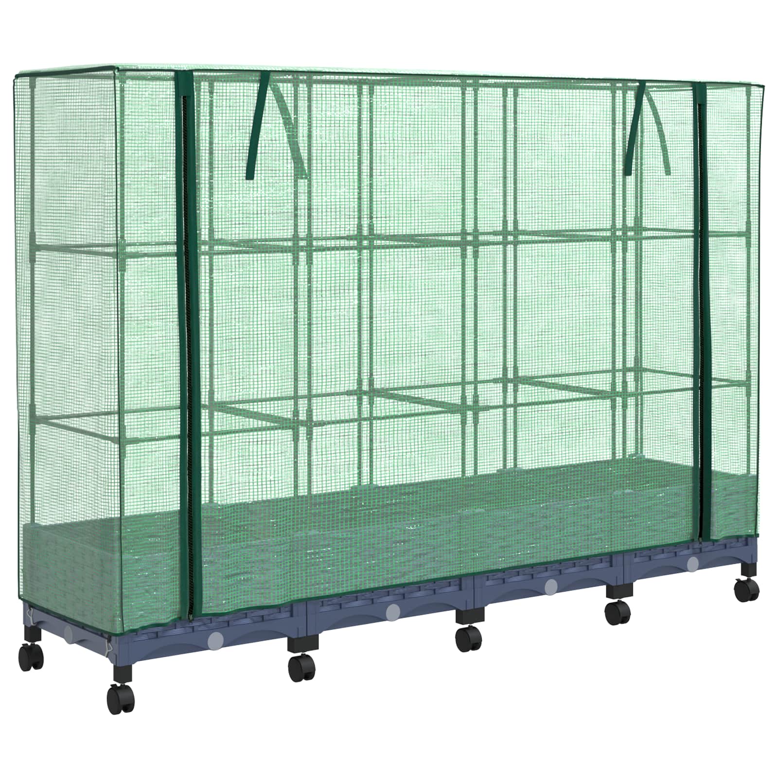 Tuinplantenbak met Kasbedekking en Wielen 4 st Blauw Grijs PP image 2