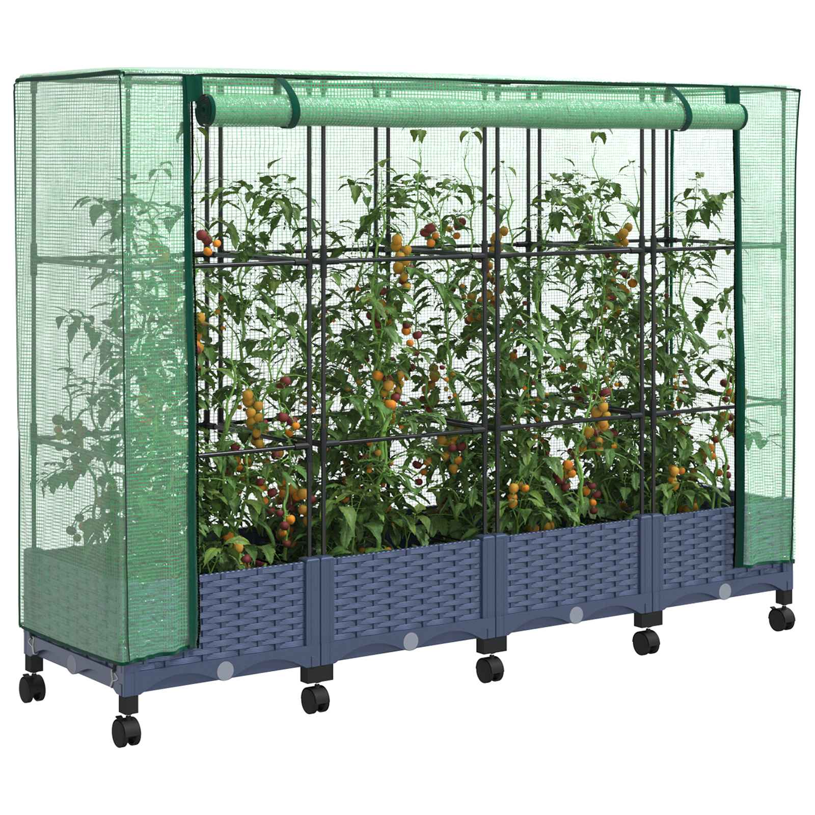 Tuinplantenbak met Kasbedekking en Wielen 4 st Blauw Grijs PP image 3
