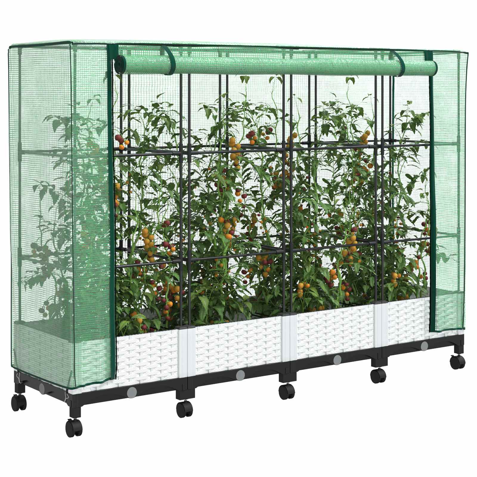 Tuinplantenbak met Kasbedekking en Wielen 4 st Wit PP image 3
