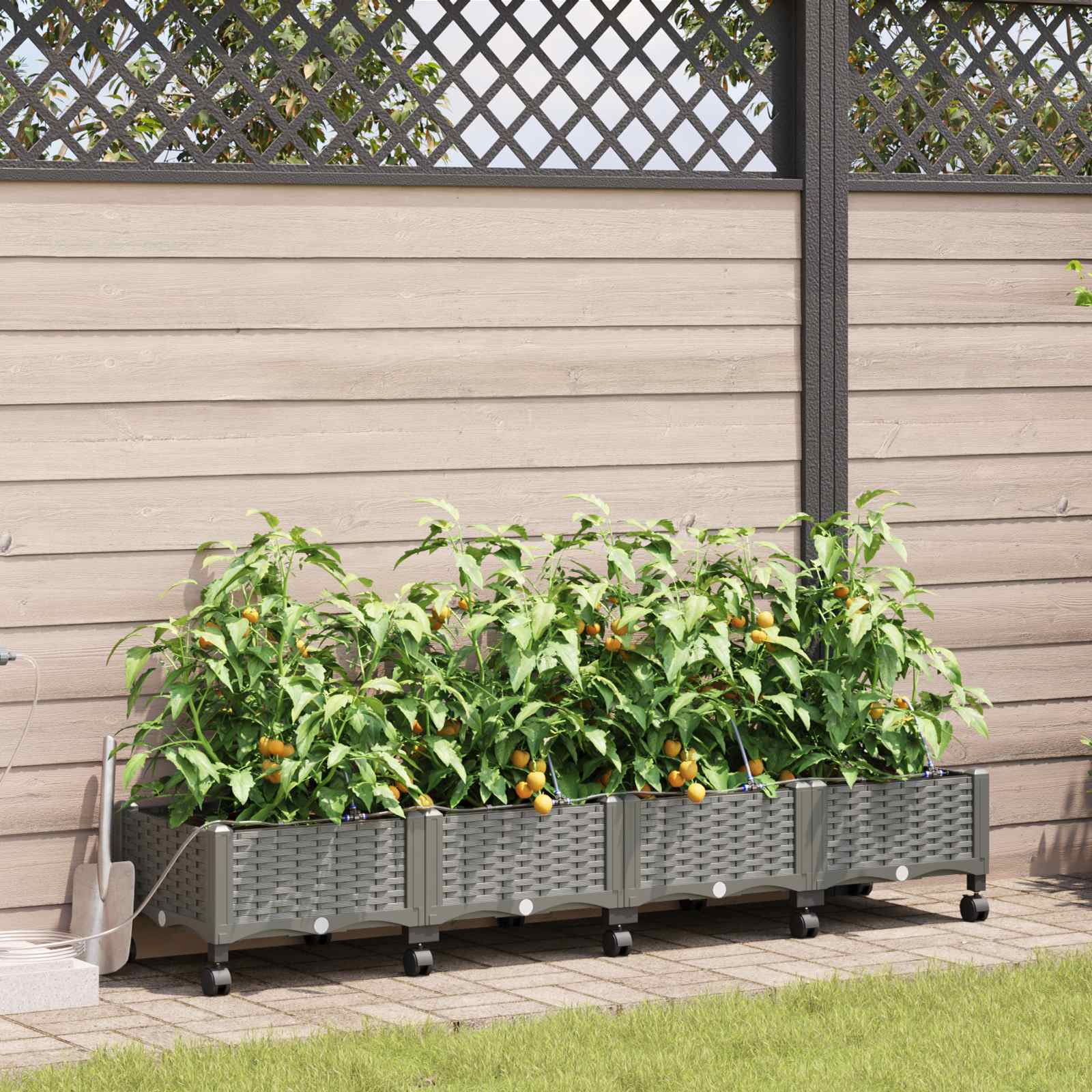 Tuin Pot met Irrigatie en Wielen 4 st Lichtgrijs PP image 1
