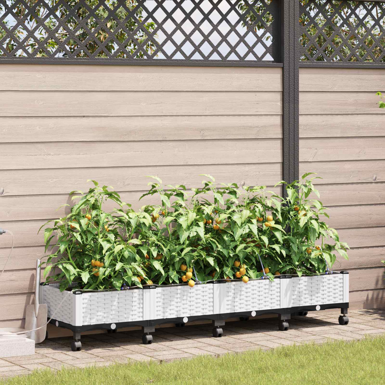Tuin Pot met Irrigatie en Wielen 4 st Wit 160 x 40 x 28 cm PP image 1