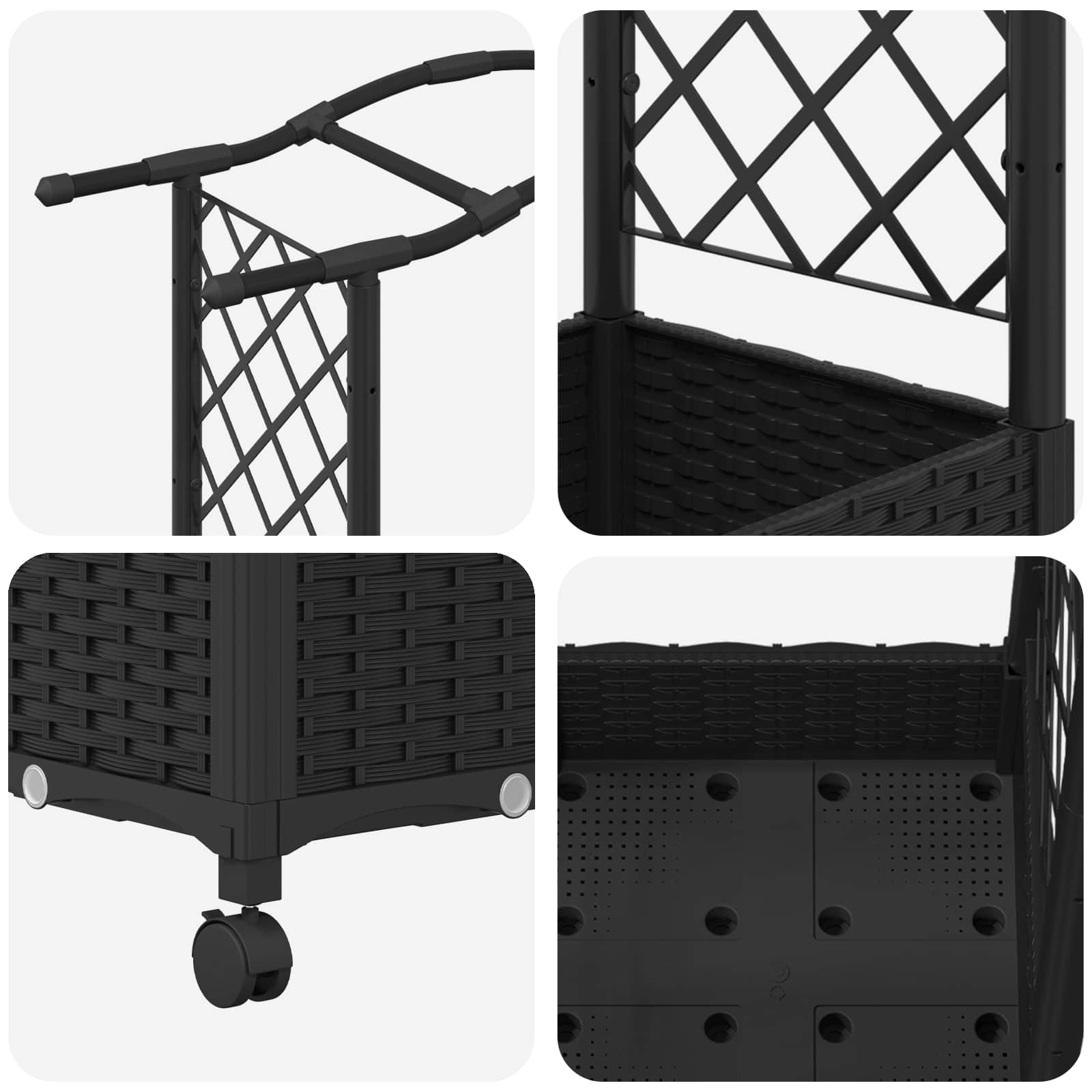 Verhoogd Bed met Trellis en Dak Zwart 207 x 40 x 129 cm PP image 6