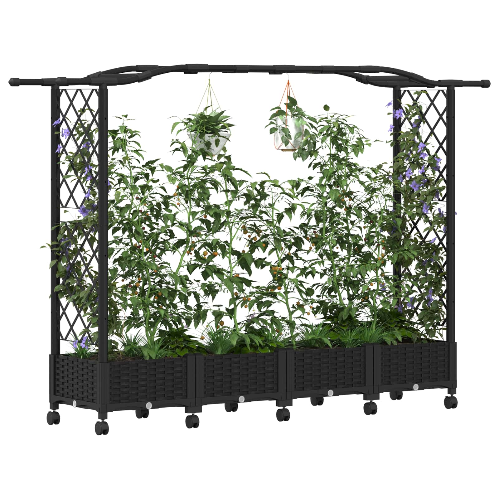 Verhoogd Bed met Trellis en Dak Zwart 207 x 40 x 129 cm PP image 3