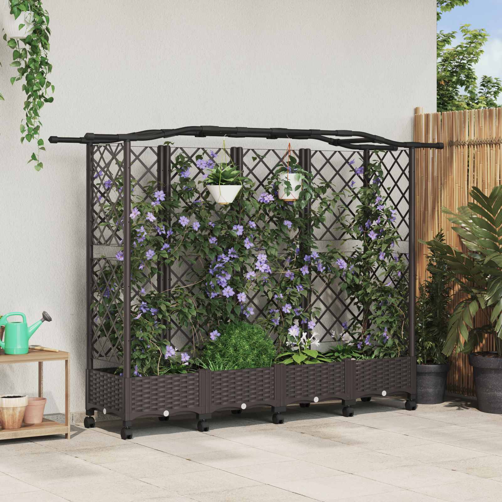 Verhoogd Bed met Trellis en Dak Bruin 203,5 x 40 x 129 cm PP image 1
