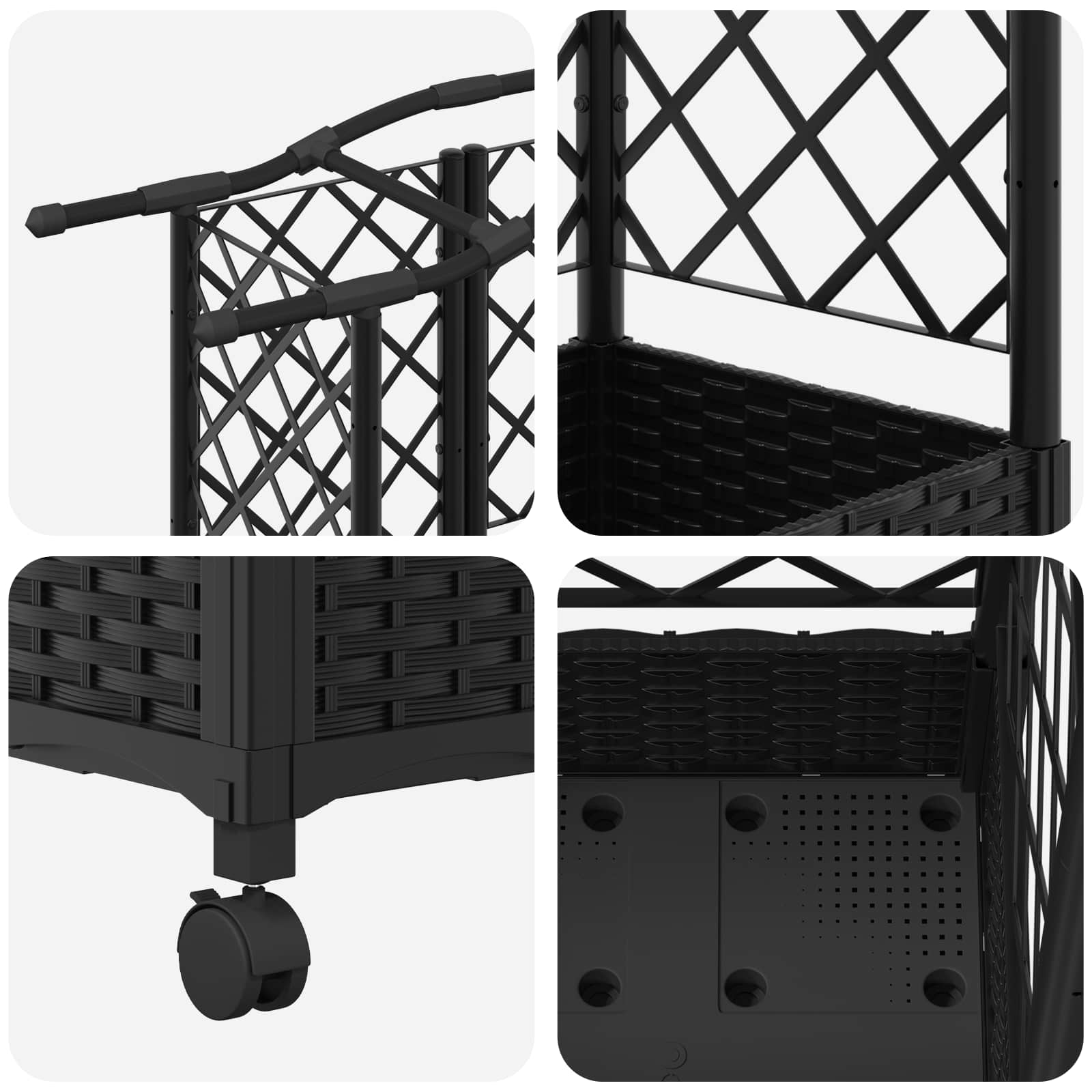 Verhoogd Bed met Trellis en Dak Zwart 203,5 x 40 x 129 cm PP image 6