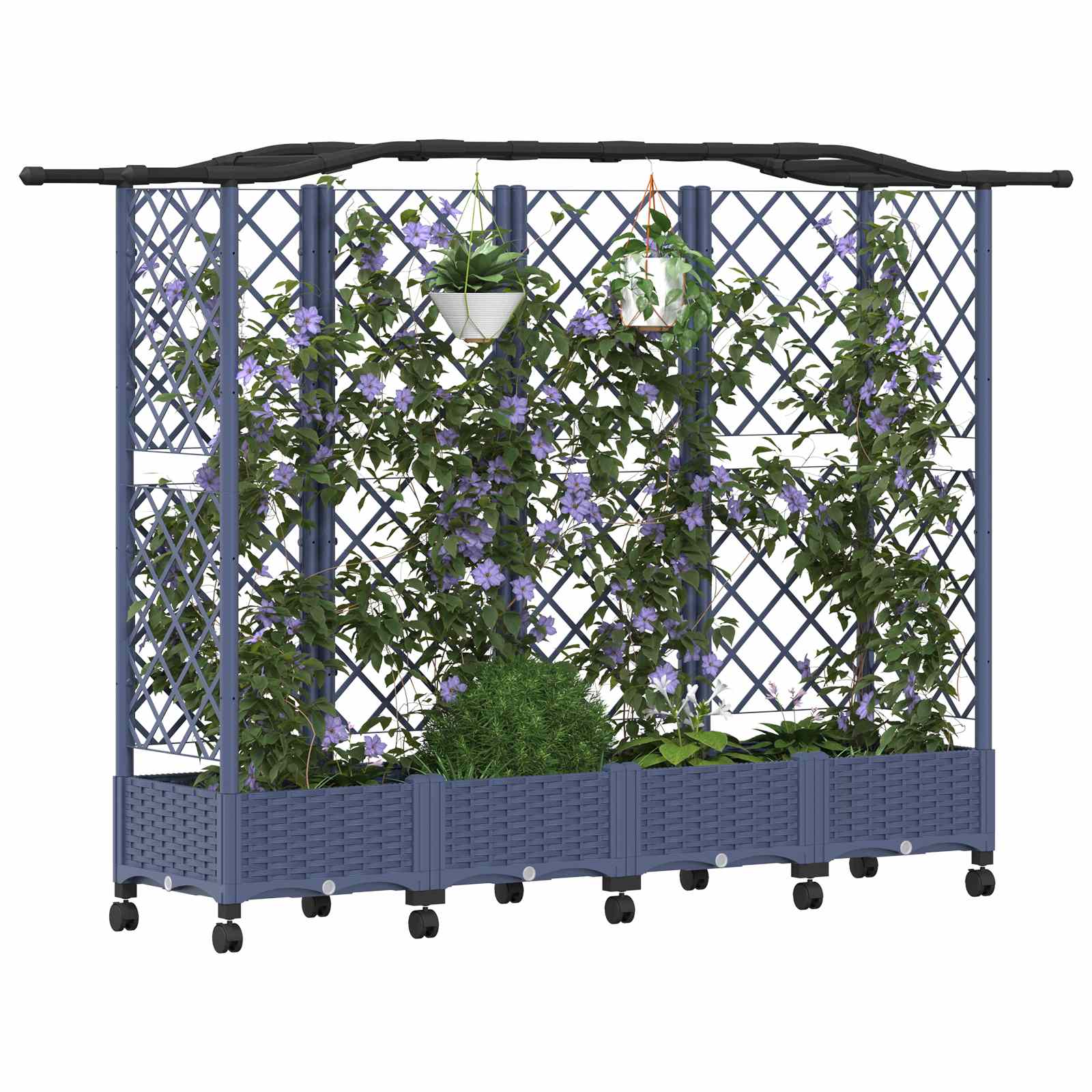 Verhoogd Bed met Trellis en Dak Grijs 203,5 x 40 x 129 cm PP image 3