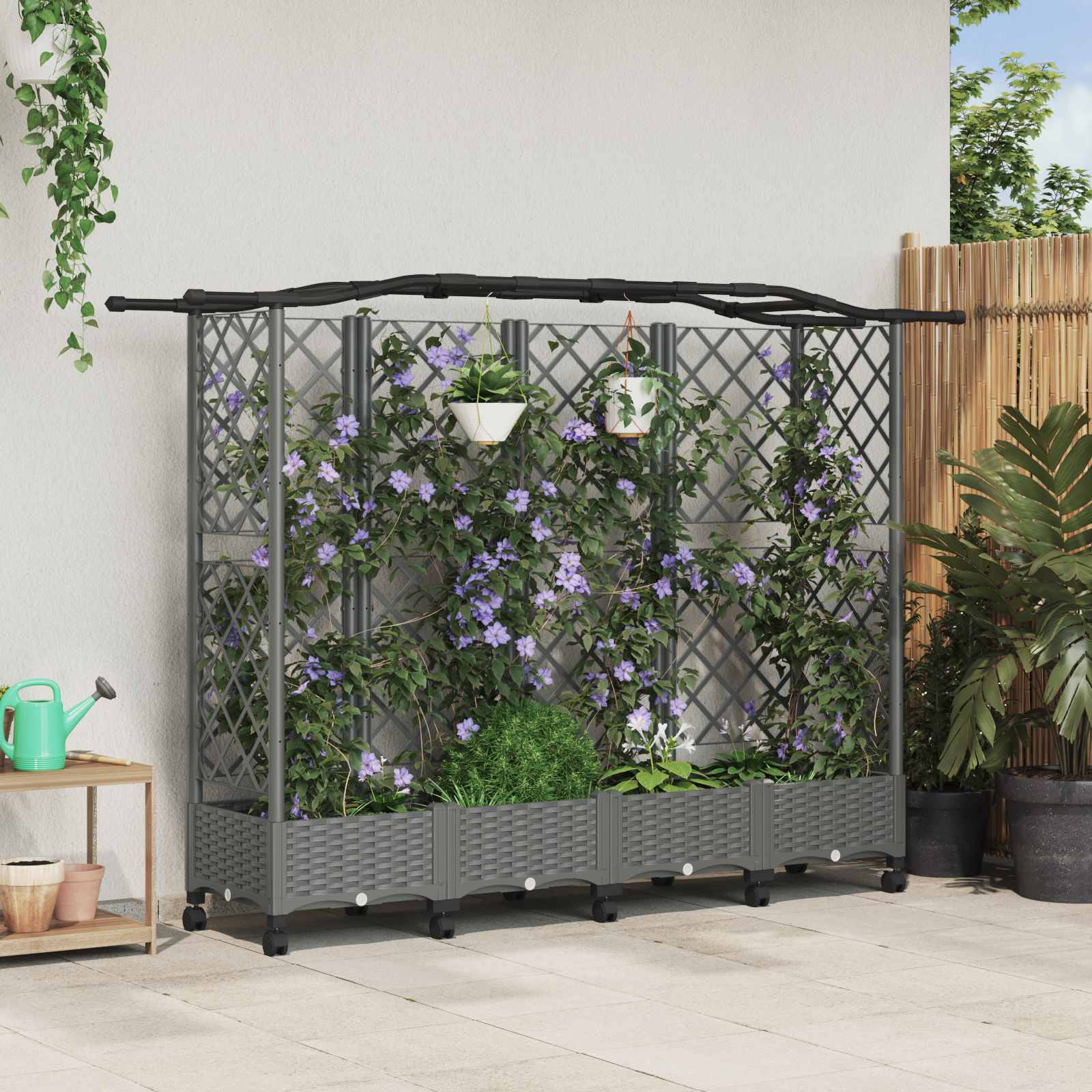 Verhoogd Bed met Trellis en Dak Lichtgrijs 203,5 x 40 x 129 cm image 1