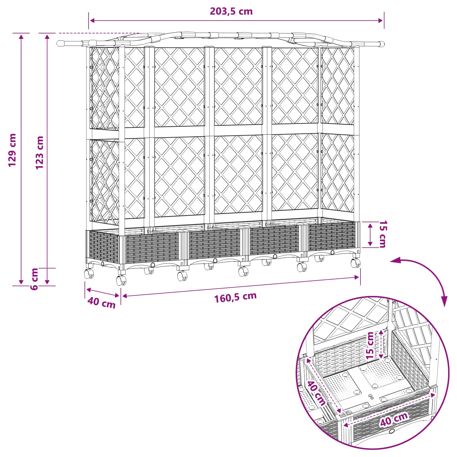 Verhoogd Bed met Trellis en Dak Lichtgrijs 203,5 x 40 x 129 cm image 9
