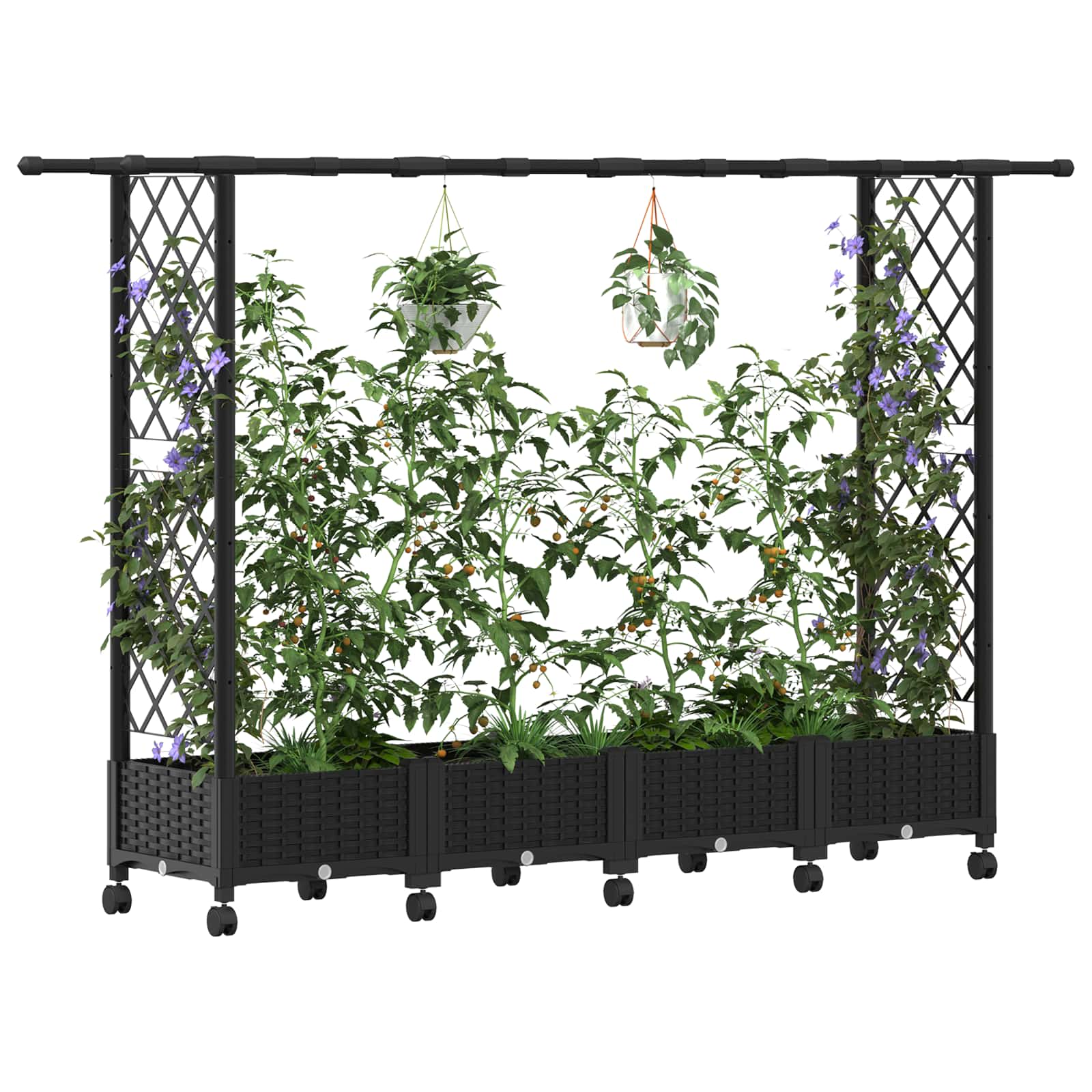 Verhoogd Bed met Trellis en Dak Zwart 203 x 40 x 127 cm PP image 3