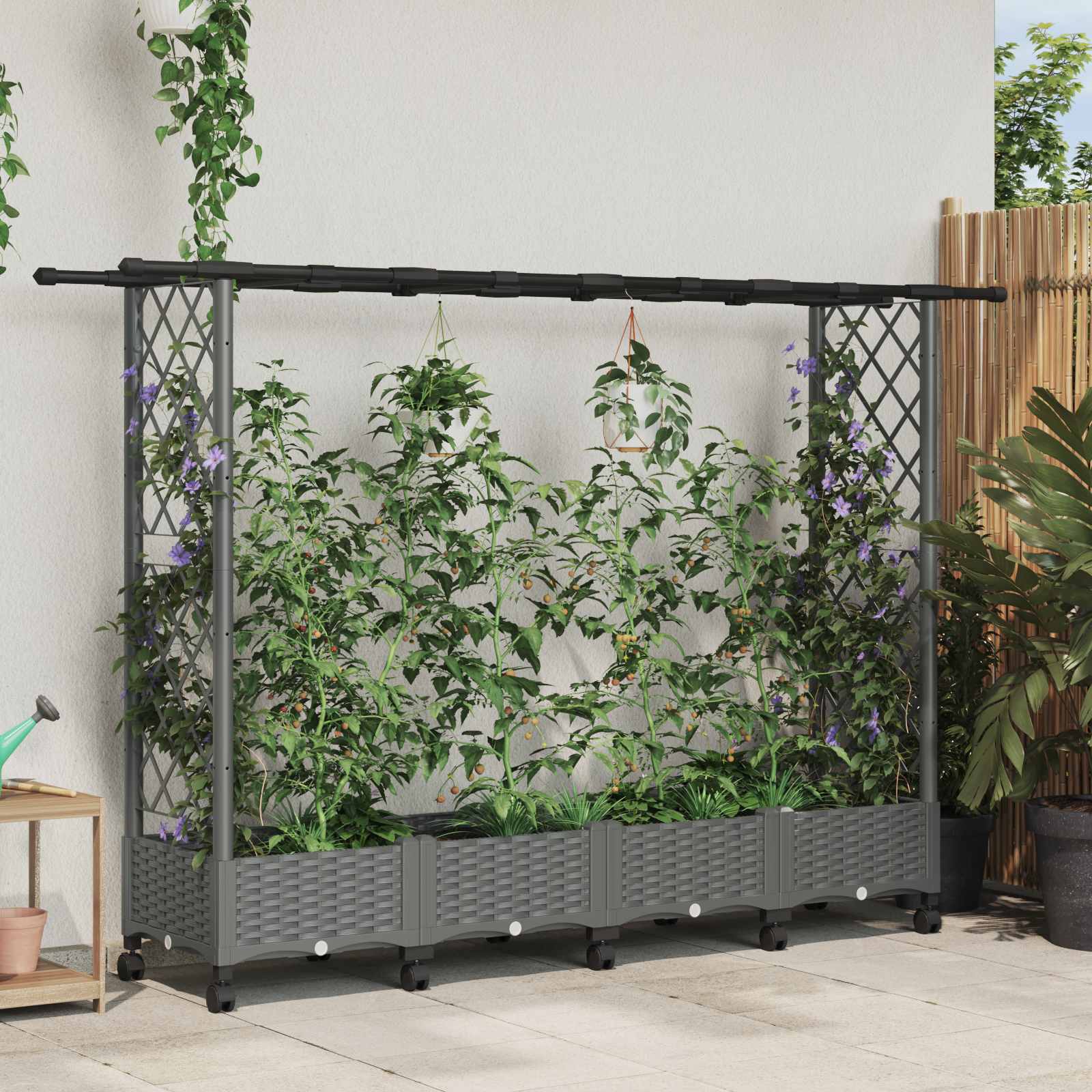Verhoogd Bed met Trellis en Dak Lichtgrijs 203 x 40 x 127 cm PP image 1