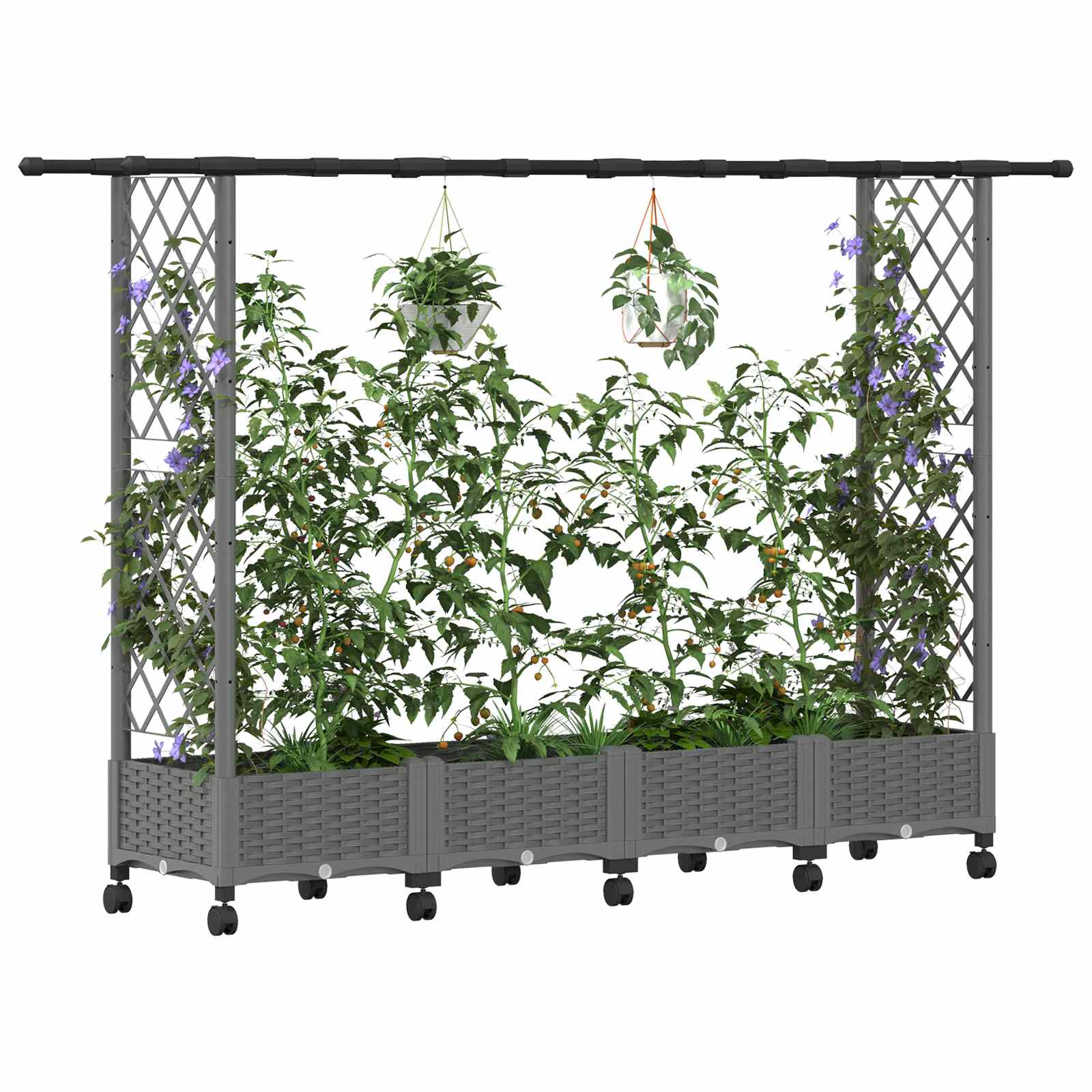 Verhoogd Bed met Trellis en Dak Lichtgrijs 203 x 40 x 127 cm PP image 3