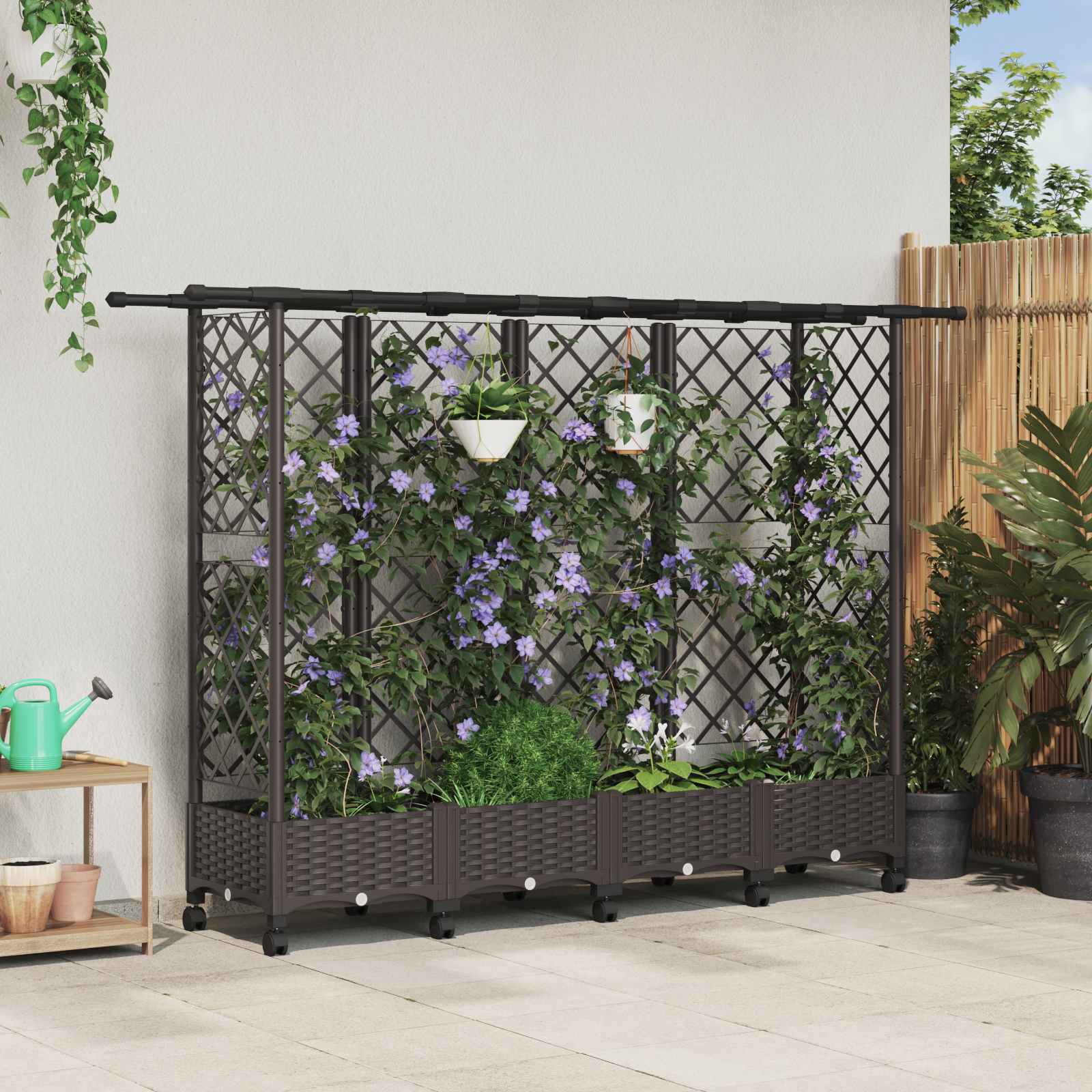Verhoogd Bed met Trellis en Dak Bruin 202,5 x 40 x 127 cm PP image 1