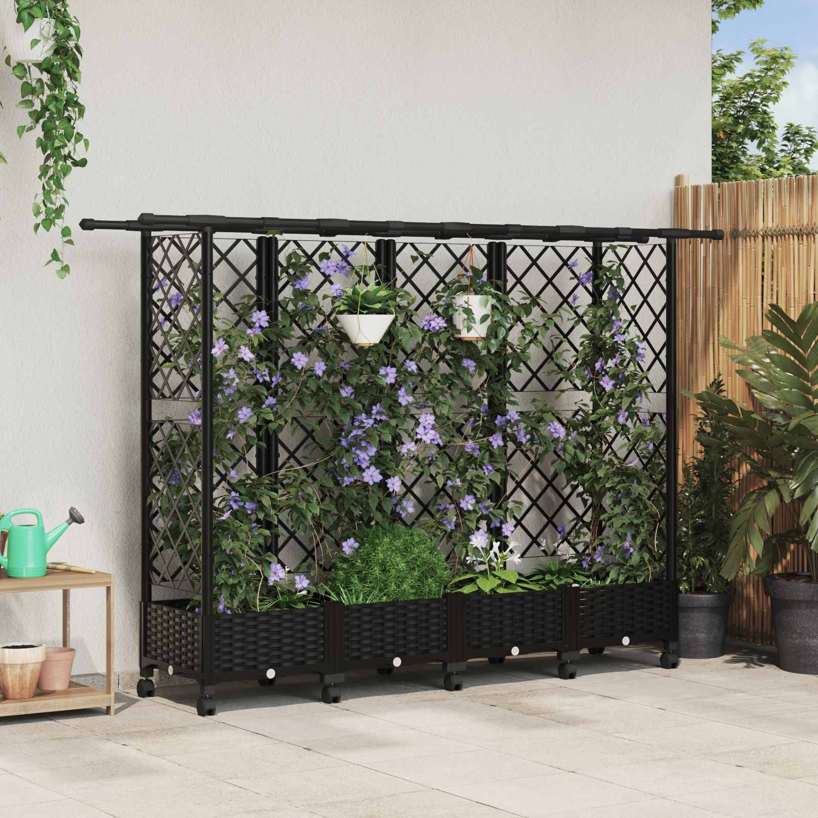 Verhoogd Bed met Trellis en Dak Zwart 202,5 x 40 x 127 cm PP image 1