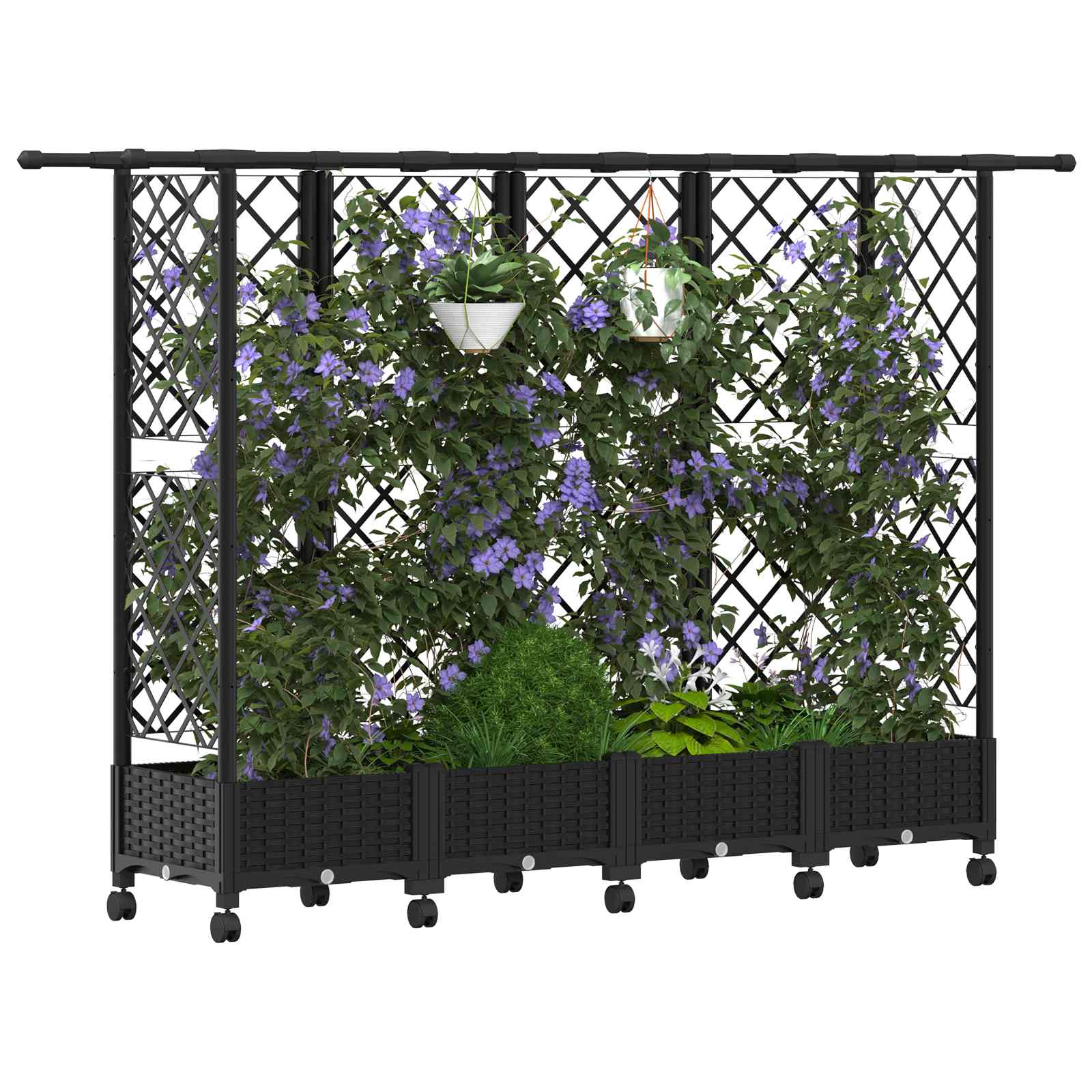 Verhoogd Bed met Trellis en Dak Zwart 202,5 x 40 x 127 cm PP image 3