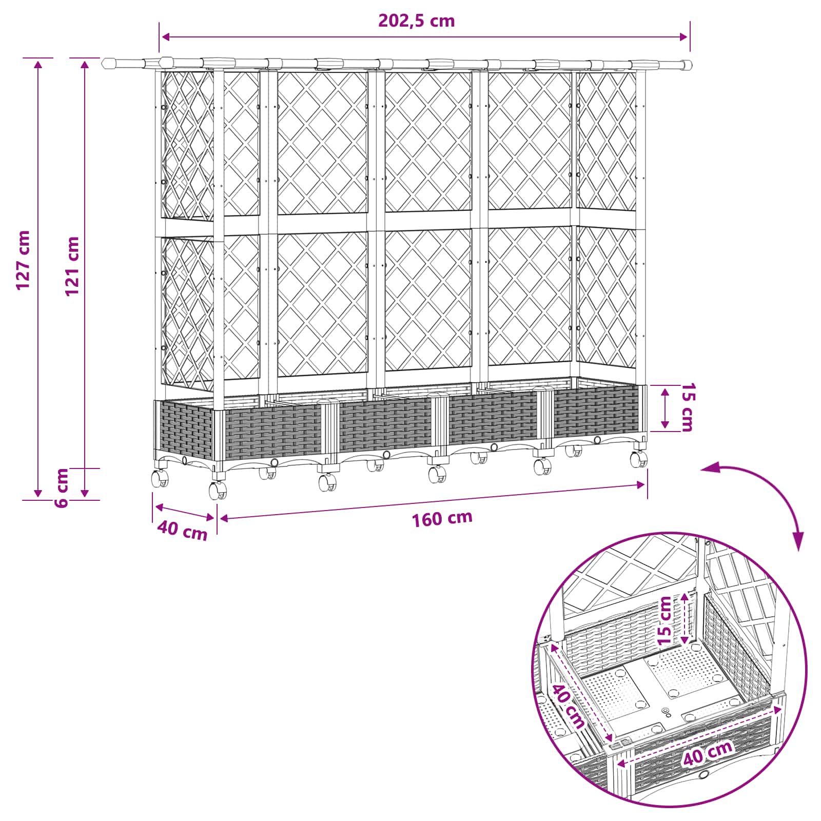Verhoogd Bed met Trellis en Dak Lichtgrijs 202,5 x 40 x 127 cm image 9