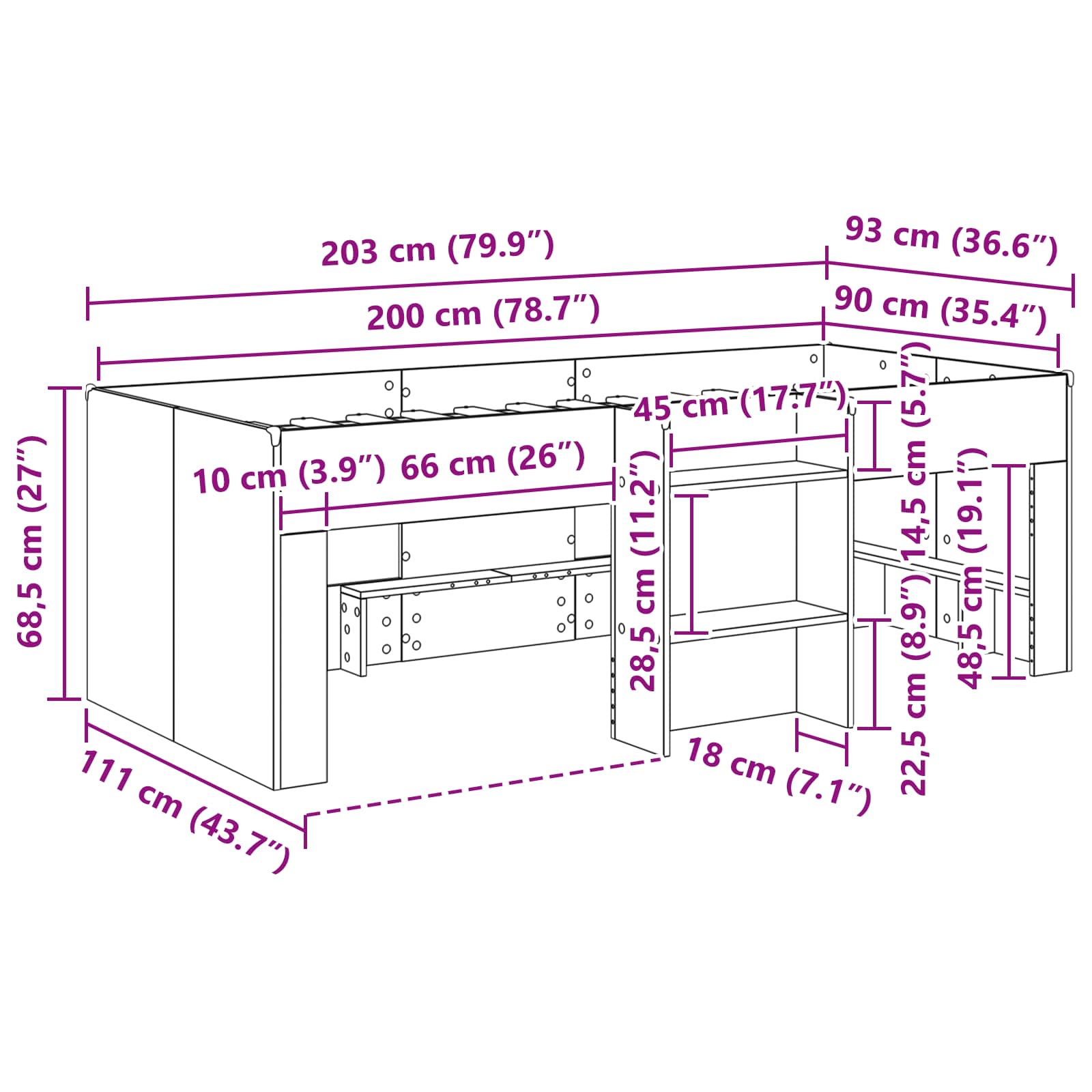 Dětská vysoká postel 2 pcs Betonově šedá 90 x 200 cm - obrázek 8