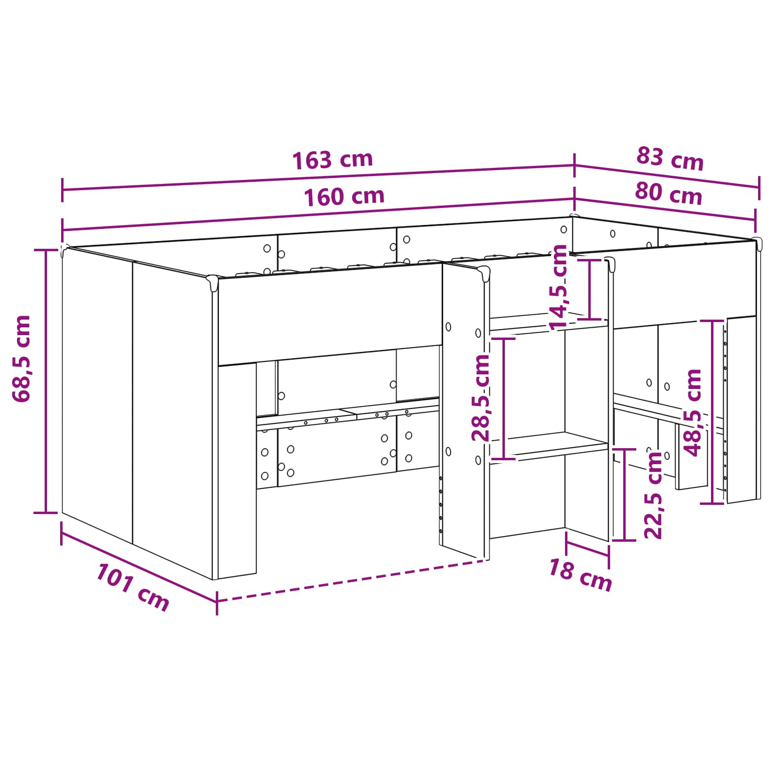 Dětská vysoká postel 2 pcs Dub artisan 163 x 101,1 x 68,5 cm - obrázek 8