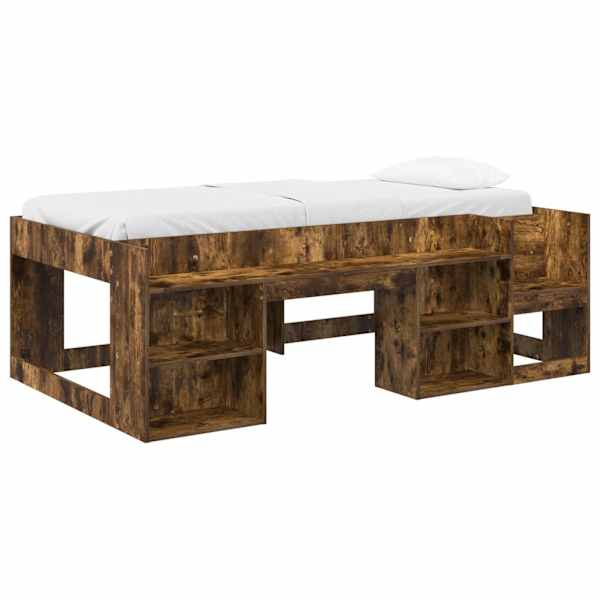 vidaXL Laste voodiraam koos ladustamisega Suitsutatud tamm 90 x 200 cm
