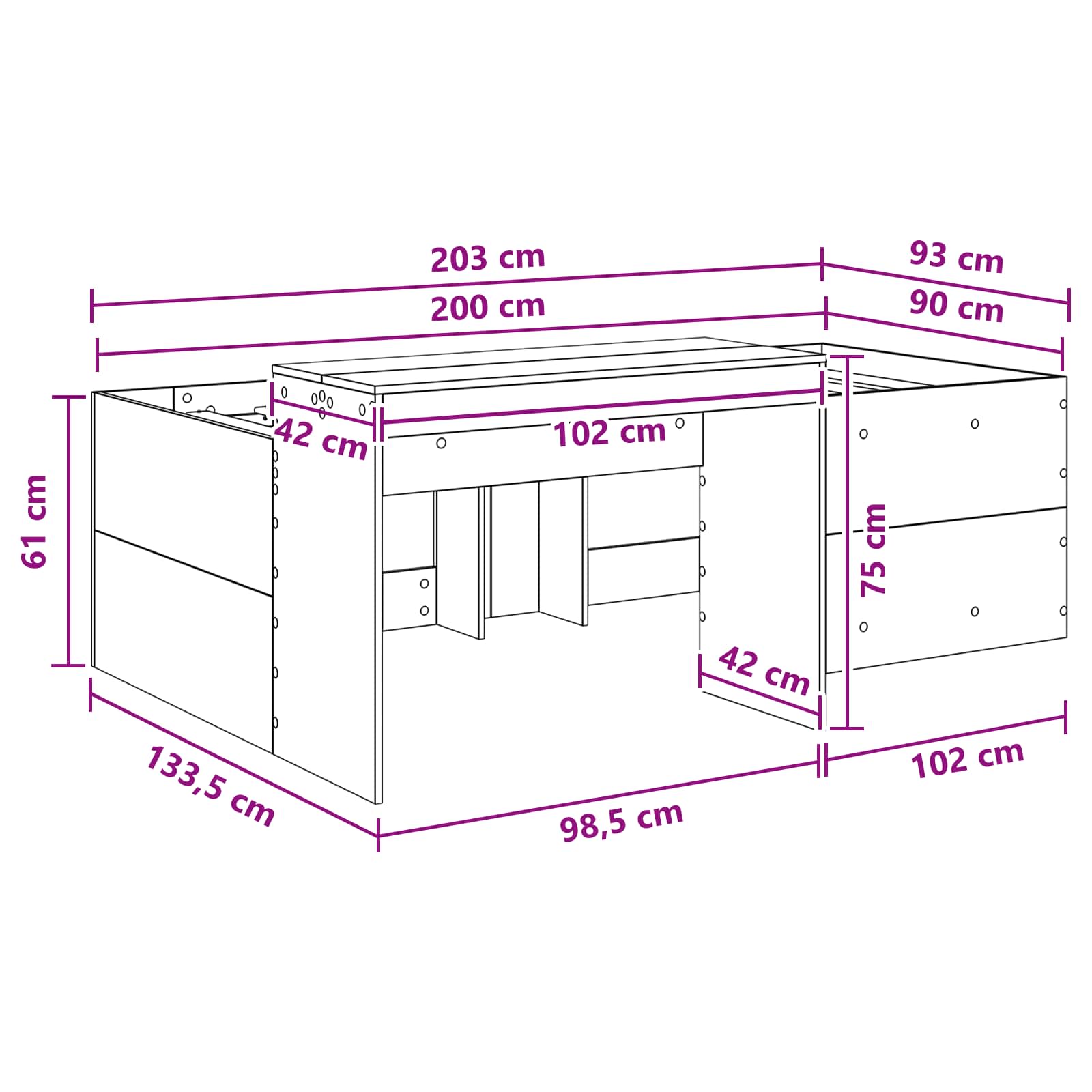 Dětská vysoká postel s pracovním stolem Bílá 90 x 200 cm - obrázek 9