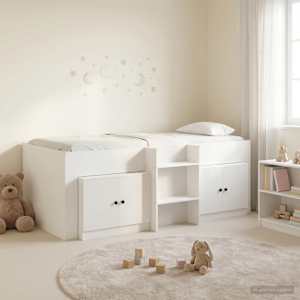 Loft posteljni okvir s predalom 3 pcs Bela Konstruiran les