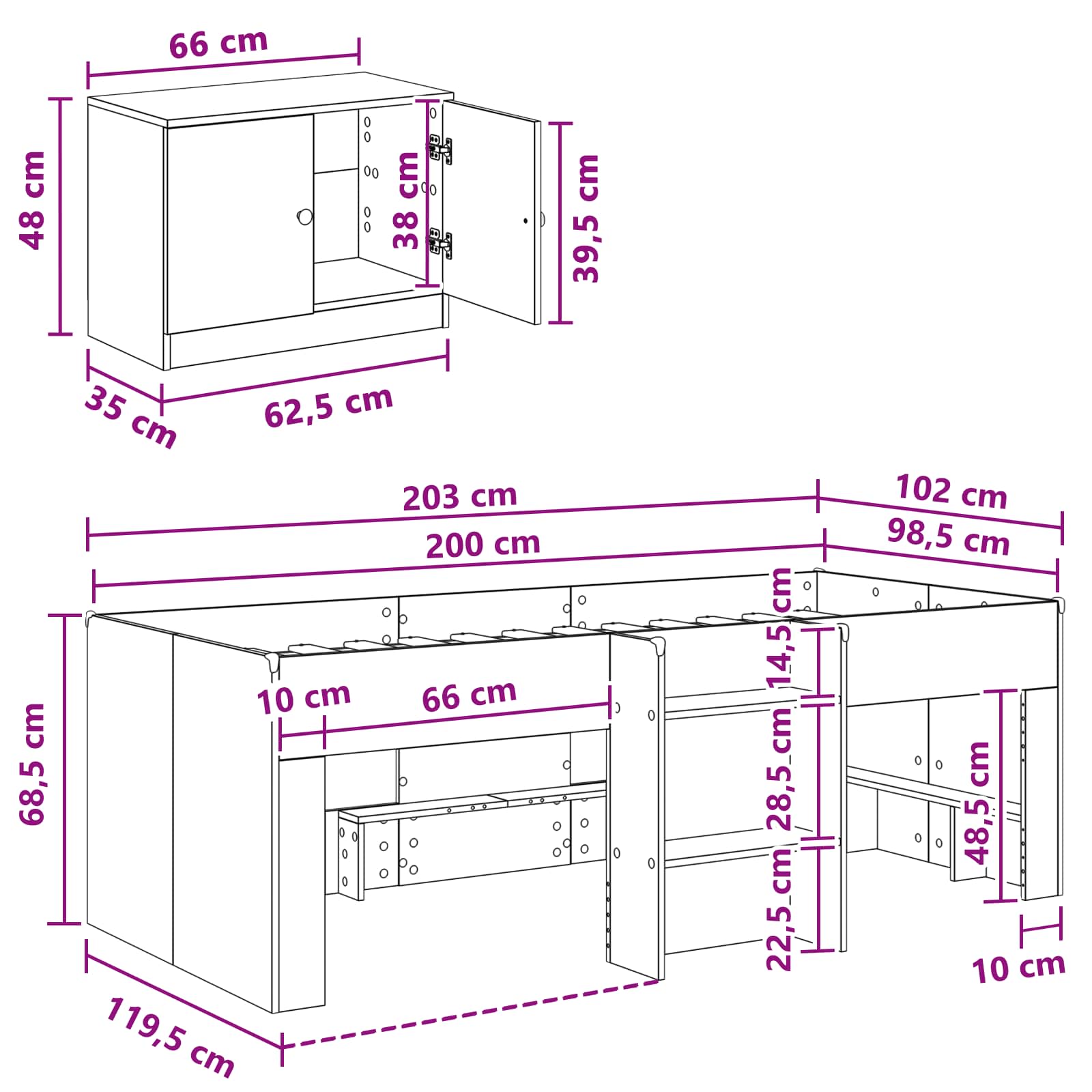 Rám postele s kabinetem s úložištěm 3 pcs Bílá kompozitní dřevo - obrázek 7