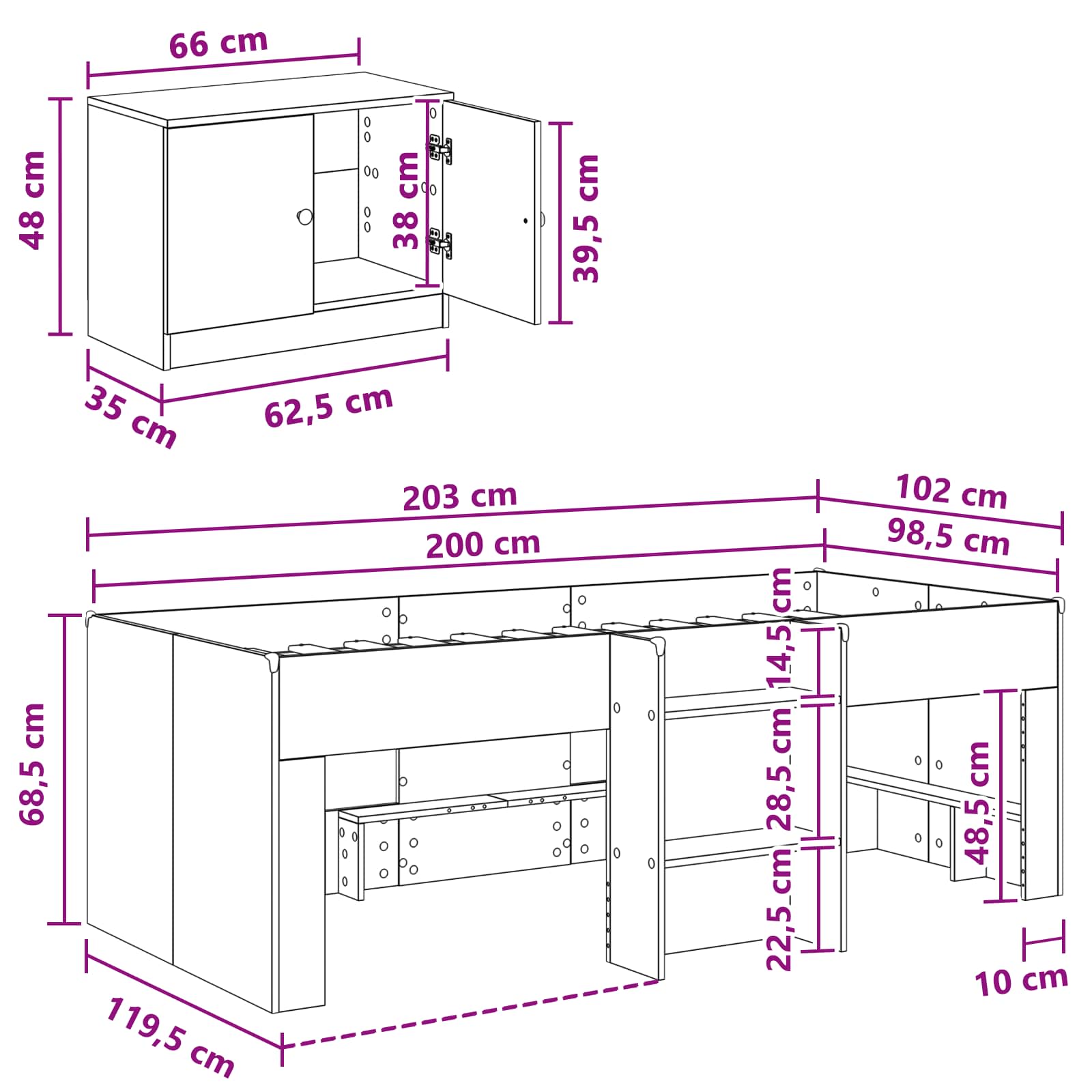 Loft-sängyn kehys kaapilla ovella 3 kpl Vanha puu Tekninen puu - Image 7