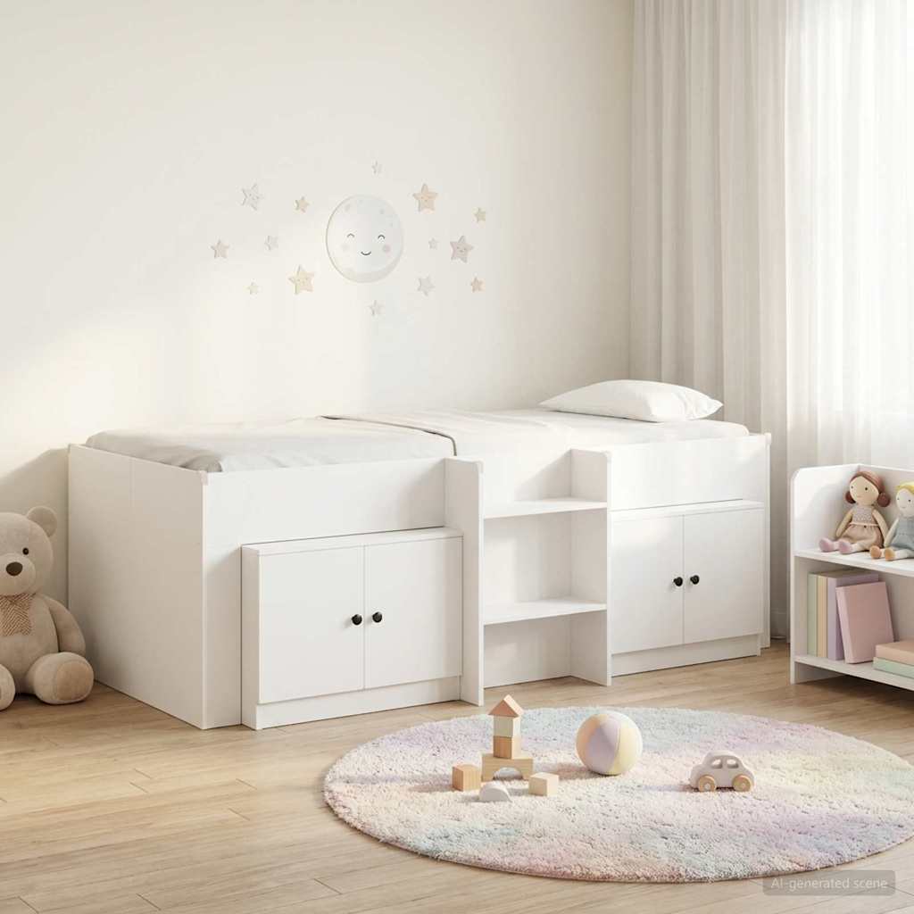 Rám postele na podestě s kabinetem 3 pcs Bílá kompozitní dřevo