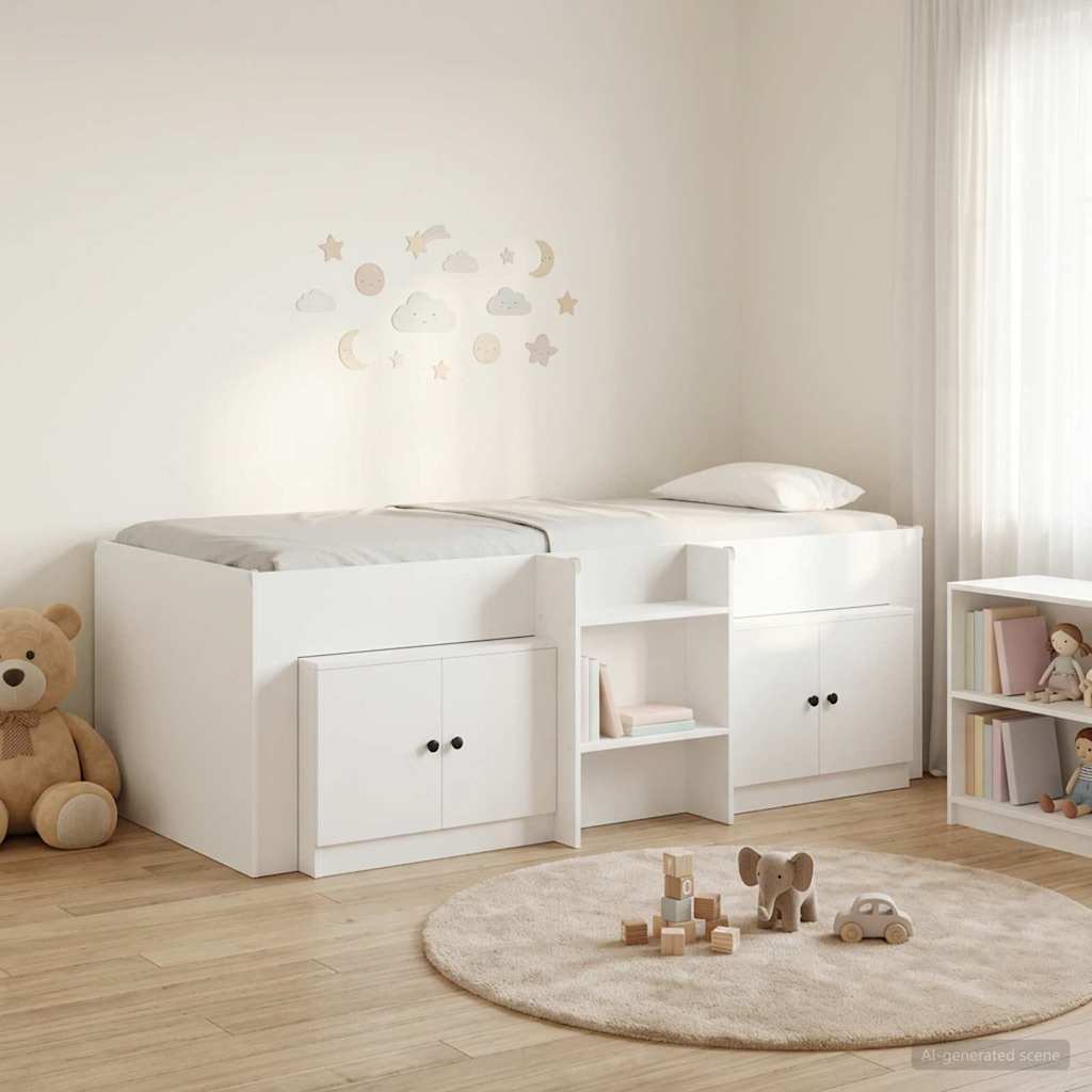 Rám postele na podestě s kabinetem 3 pcs Bílá kompozitní dřevo