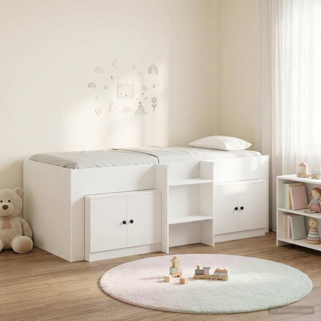 Rám postele na podestě s kabinetem 3 pcs Bílá kompozitní dřevo