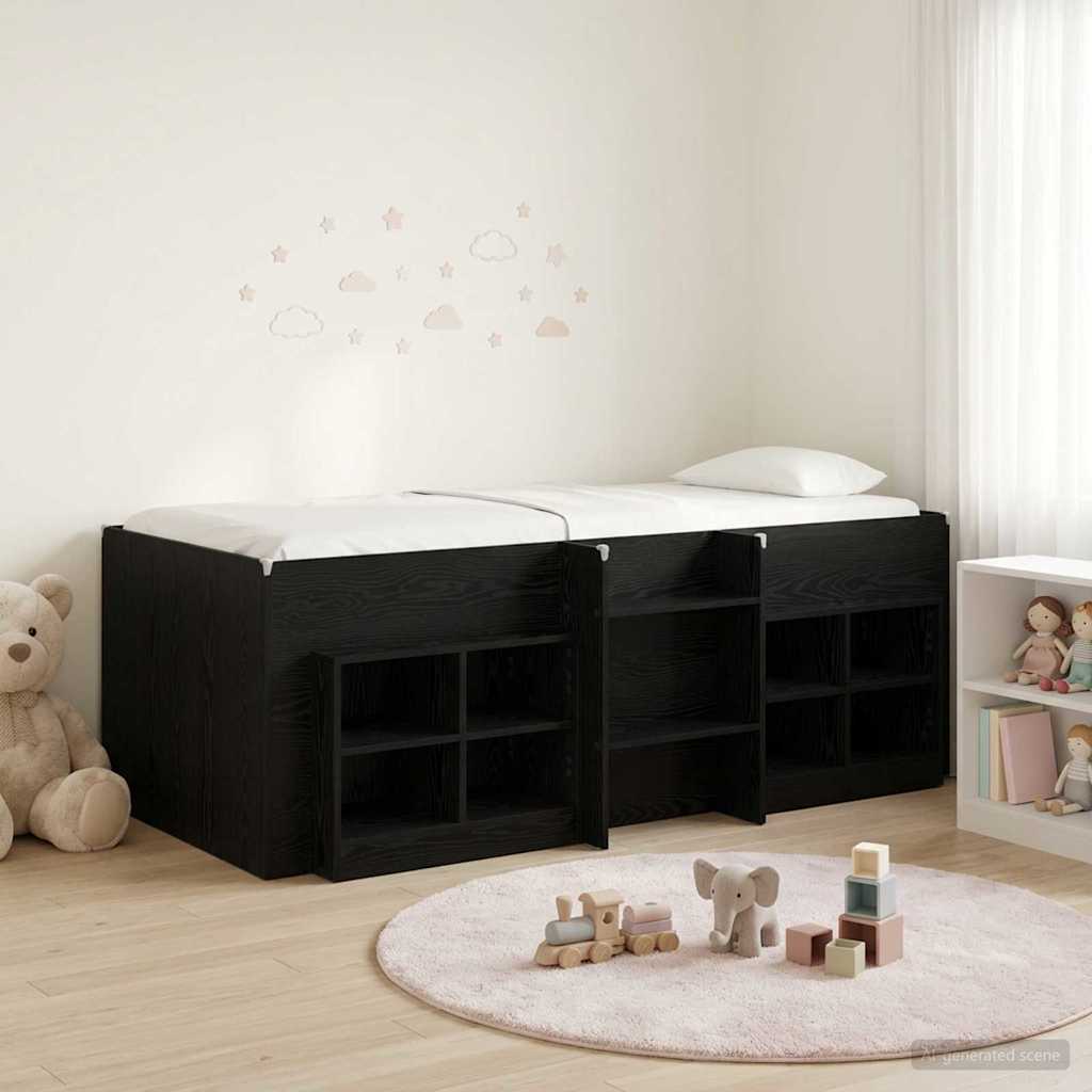 vidaXL Loft Bettgestell mit Schrank 3 stk. Schwarz Holzwerkstoff